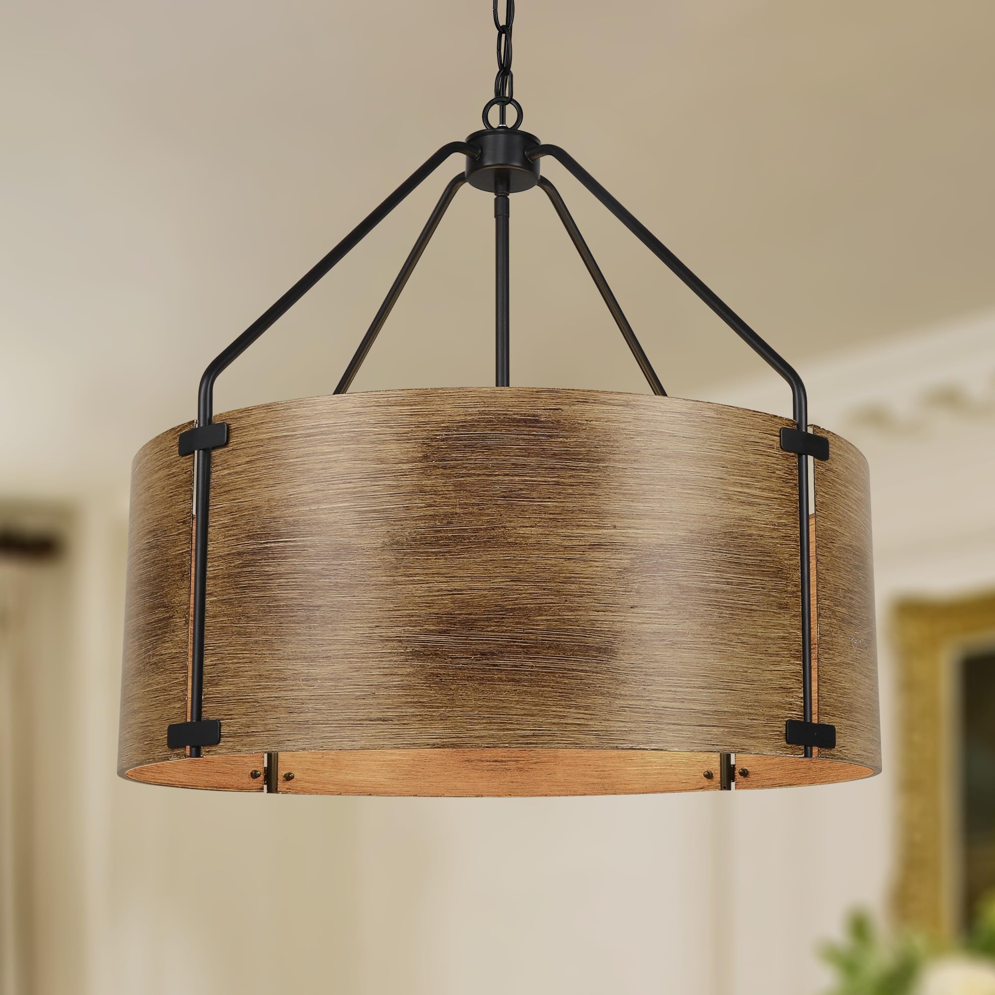 CNRATYE 6-Light Farmhouse Dining Room Light Fixtures Over Table, Vintage Industrial Large Drum Chandelier, Rustic Round Coastal 