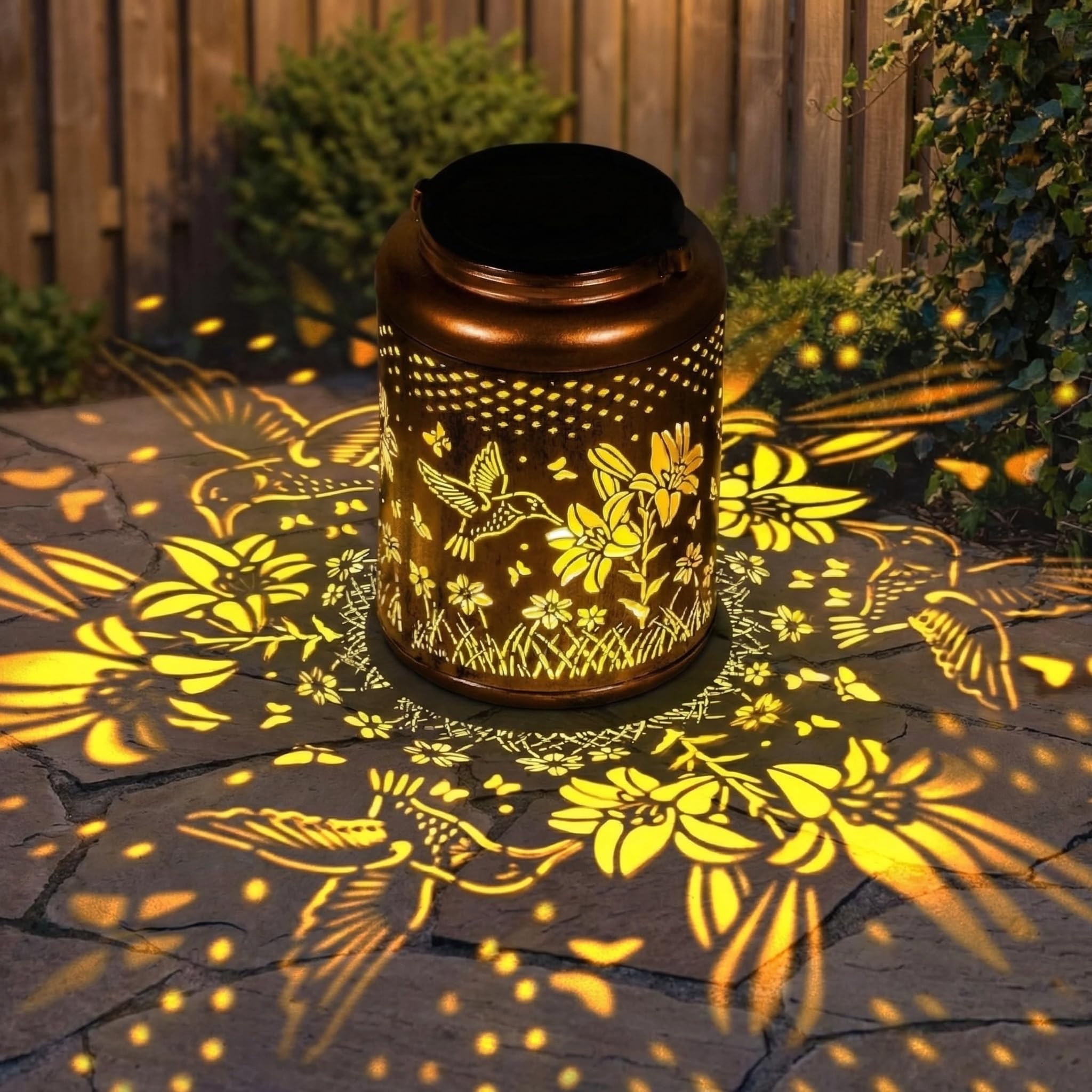 Lyeasw Garden Decor Hummingbird Solar Lanterns, 7 Inches Waterproof Hanging Lights for Outside, Metal Outdoor Decorations for Pa