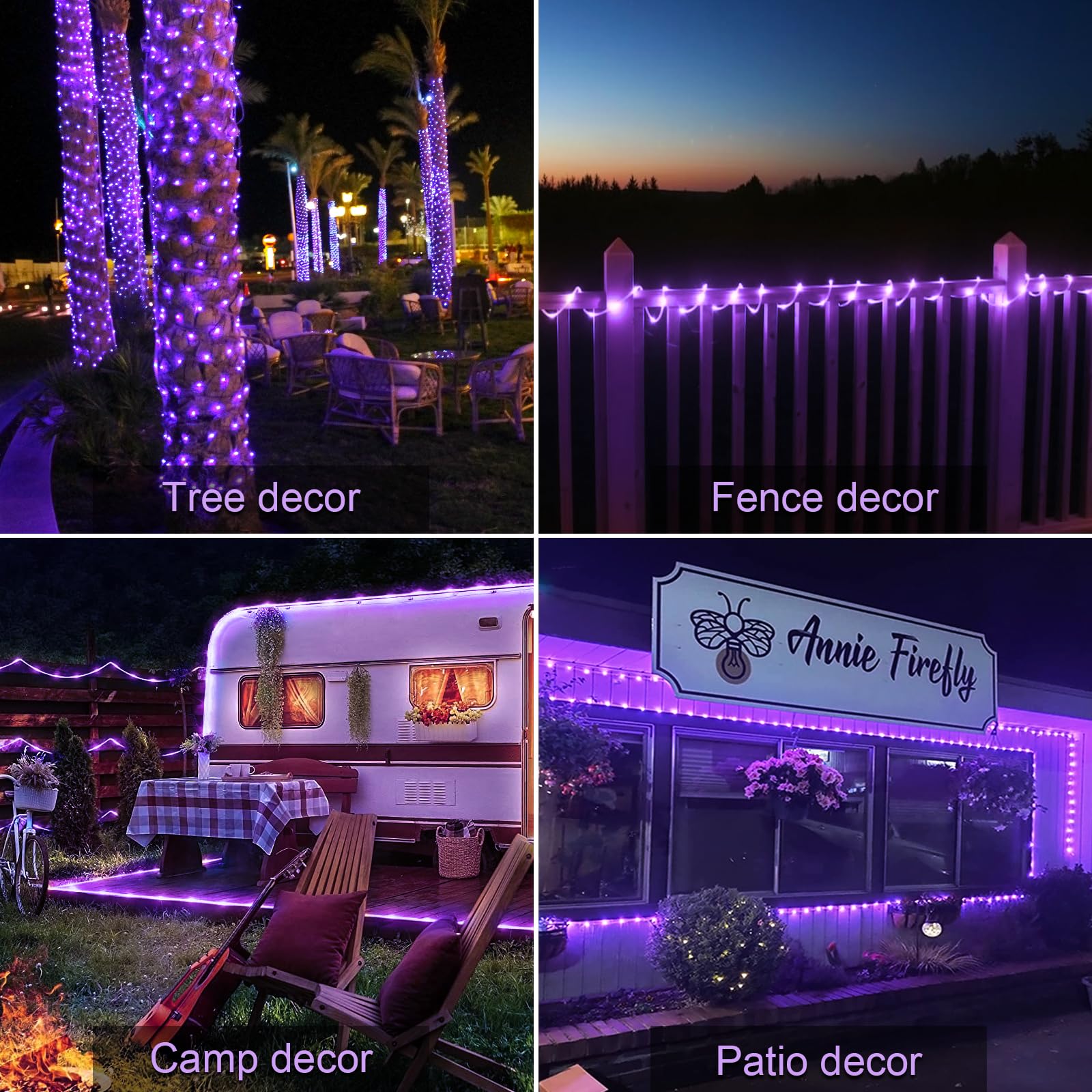 JMEXSUSS Solar Rope Lights 200 LED, 66 ft Waterproof Purple String Lights for Outdoor Party, PVC Tube