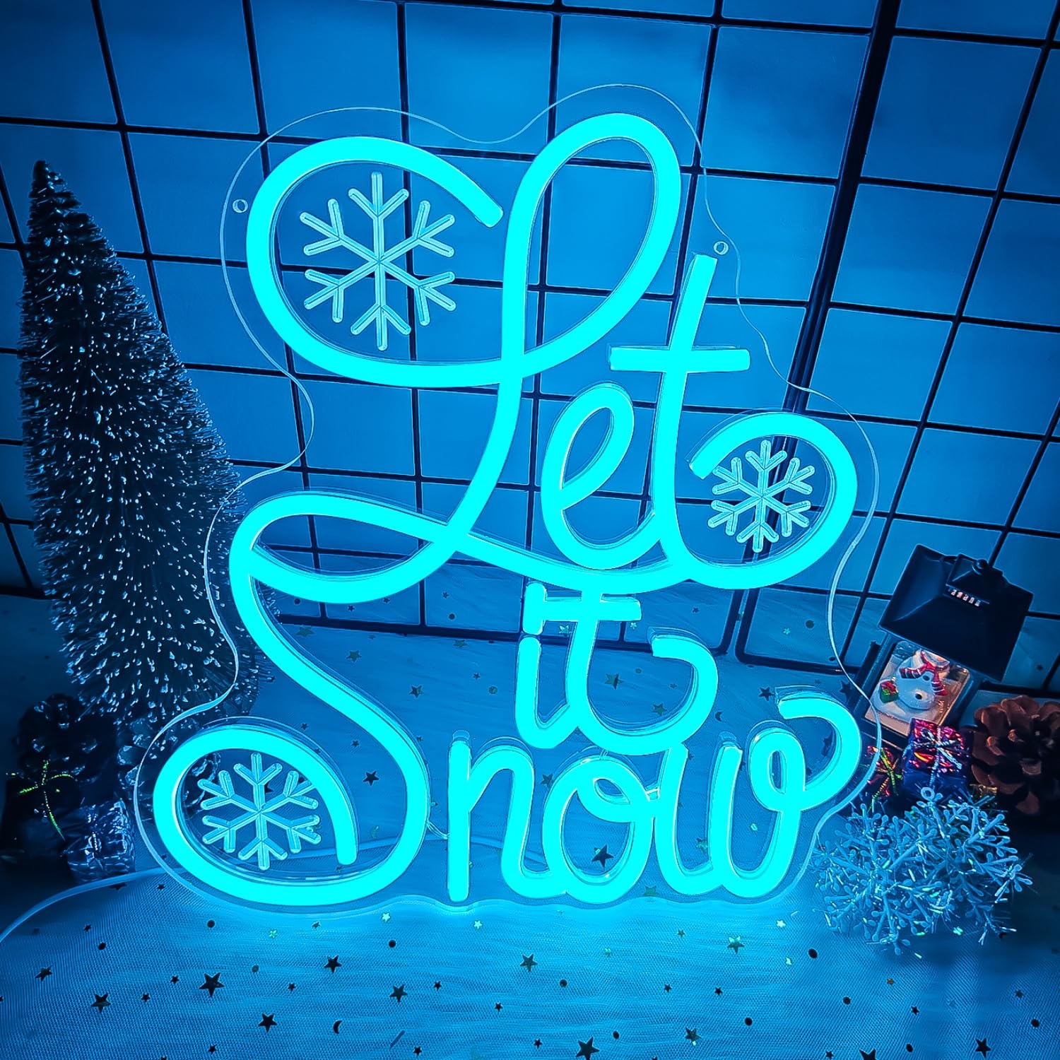 CinsYarn Neon Snowflake LED Sign for Wall Decor, Acrylic, Colorful, Winter Party Art