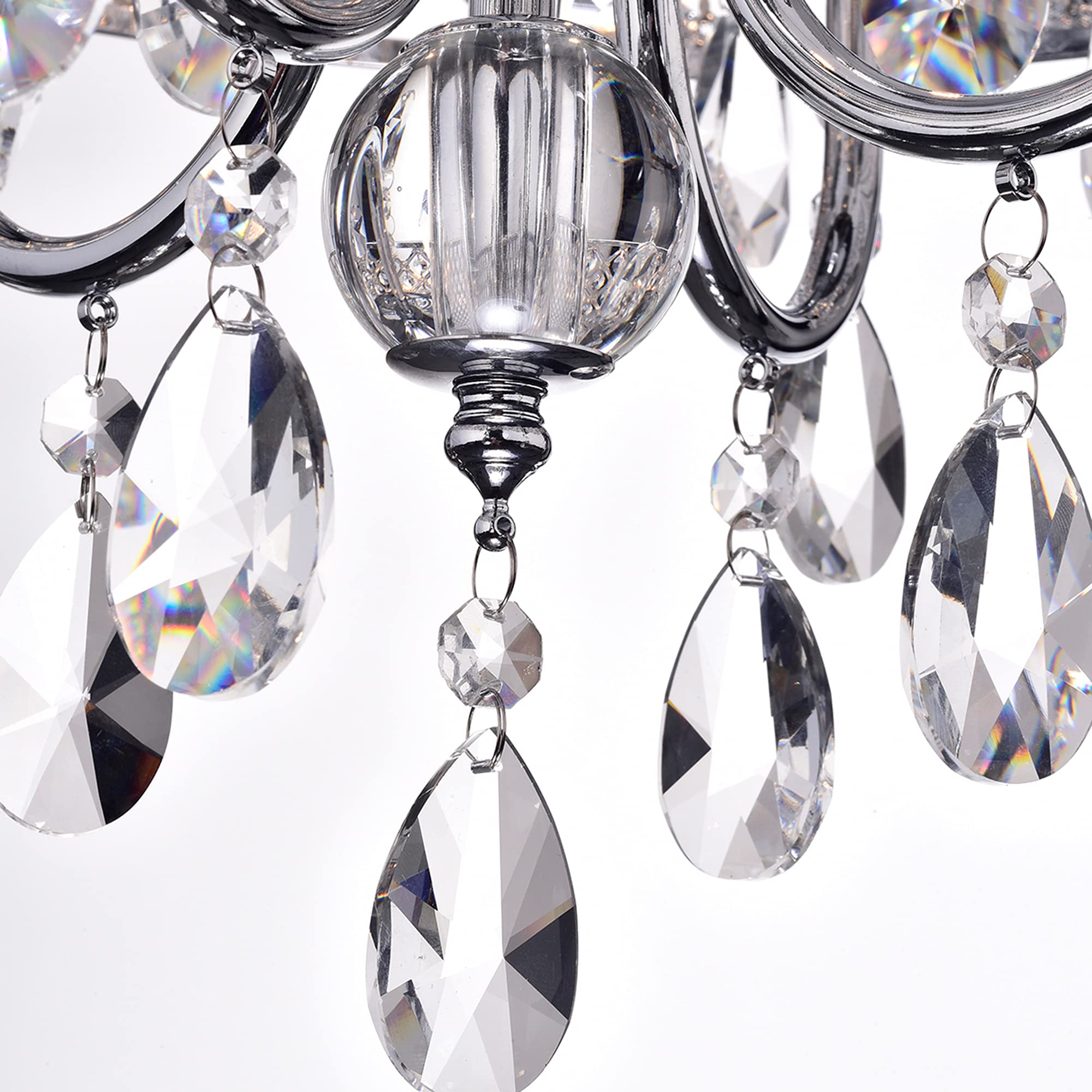 Edvivi Chrome 4-Light Round Crystal Chandelier Ceiling Fixture, Beaded Drum Shade, Model Epg801Ch