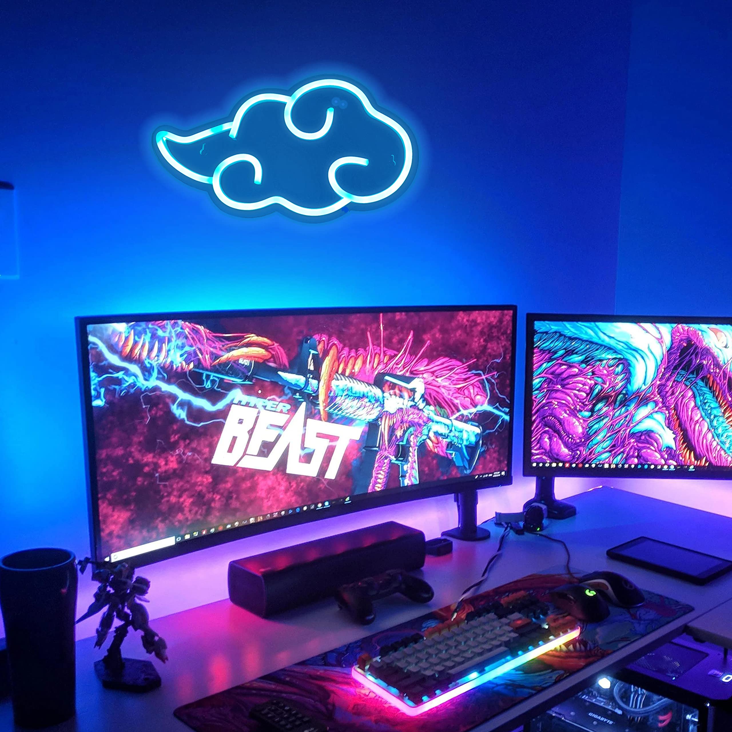 Dleouly LED Neon Sign - Red Cloud Wall Decor, Adjustable Brightness, USB Night Light, 12x7in, Ice Blue