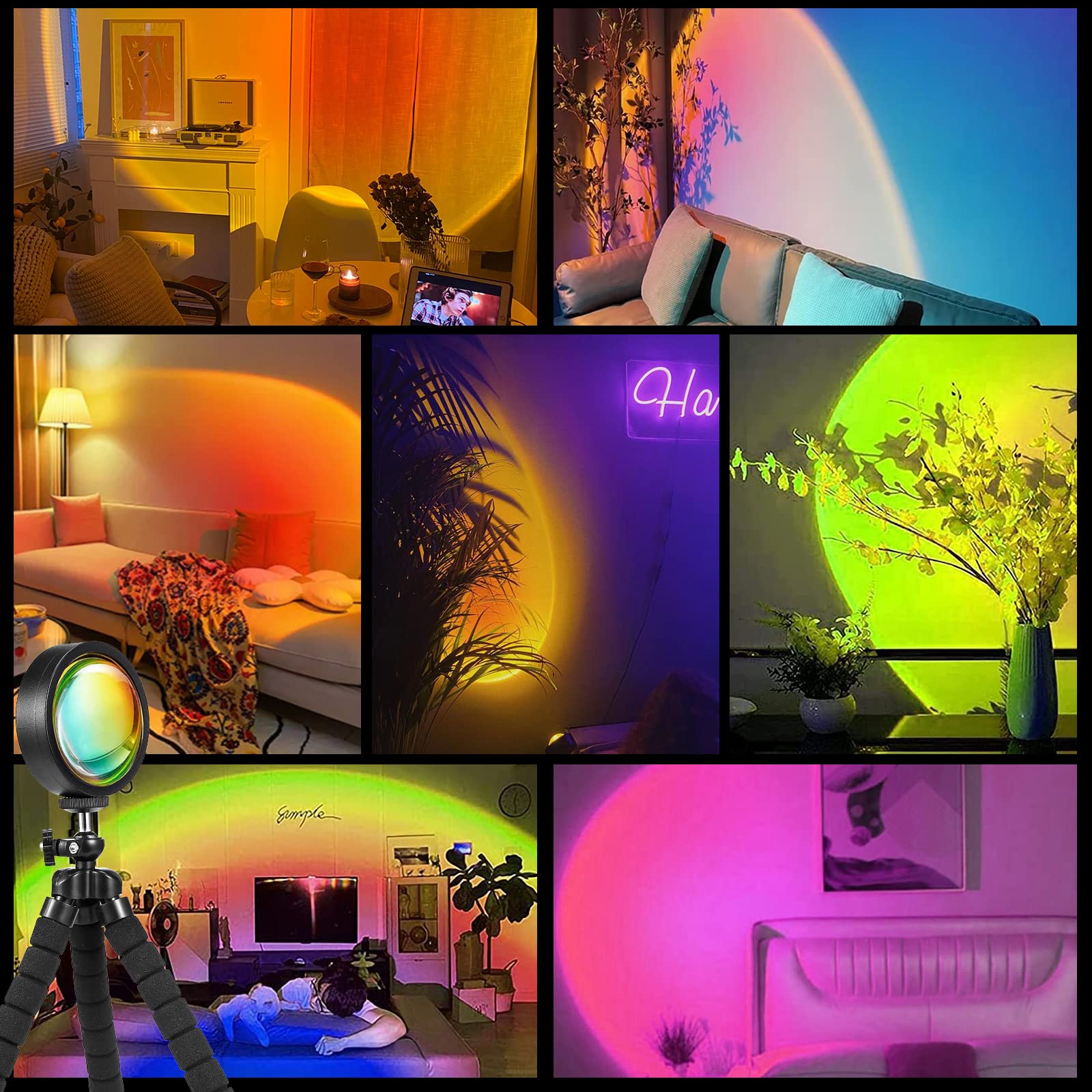 Hugomova Sunset Lamp Projector, Multiple Colors Sunset Lamp With App & Remote Control,360 Degree Rotation Led Sunset Projection