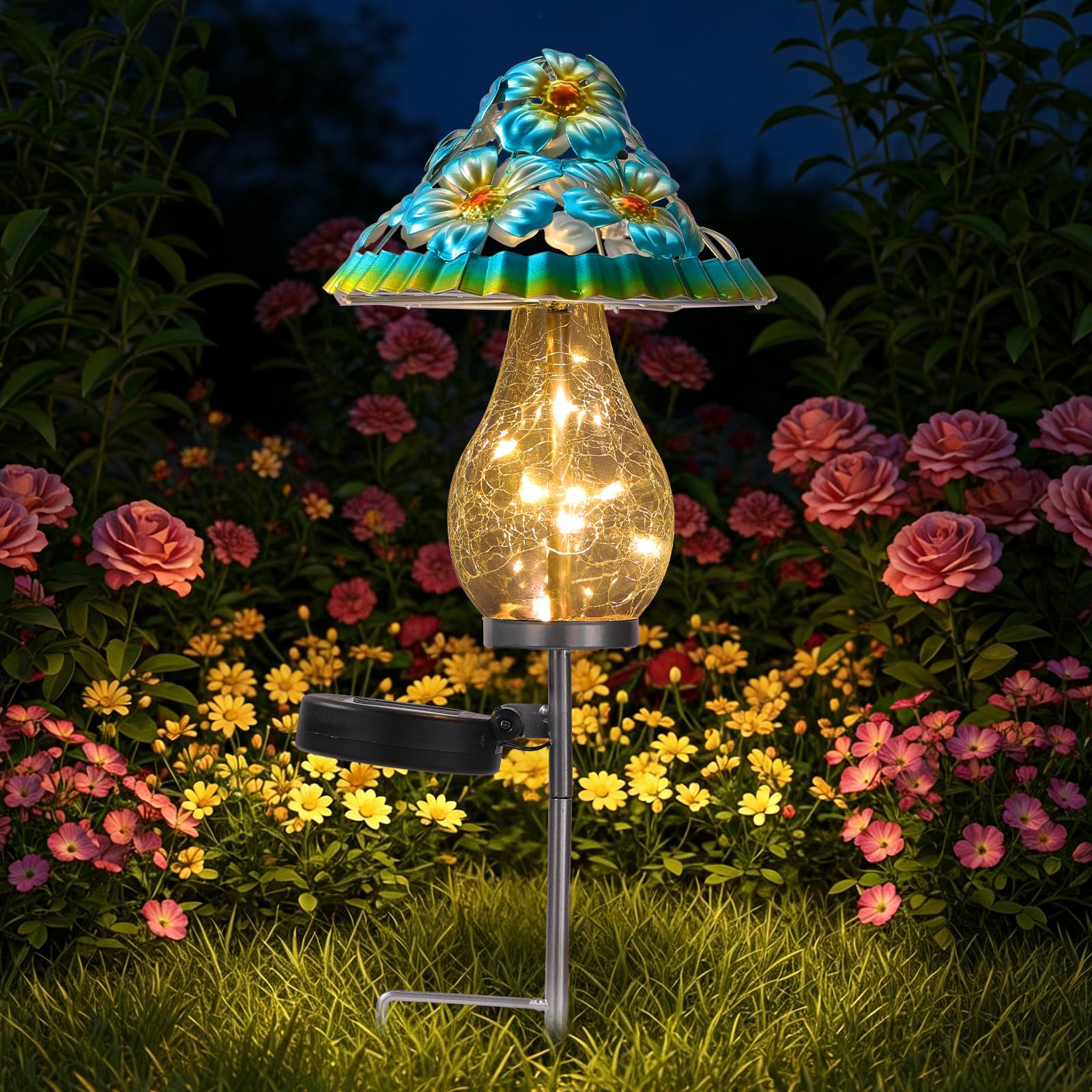 LOVERUIS Mushroom Garden Decor for Outside with Cracked Ball Waterproof Metal Stake Outdoor Yard Patio Decor, Gifts for Women, M
