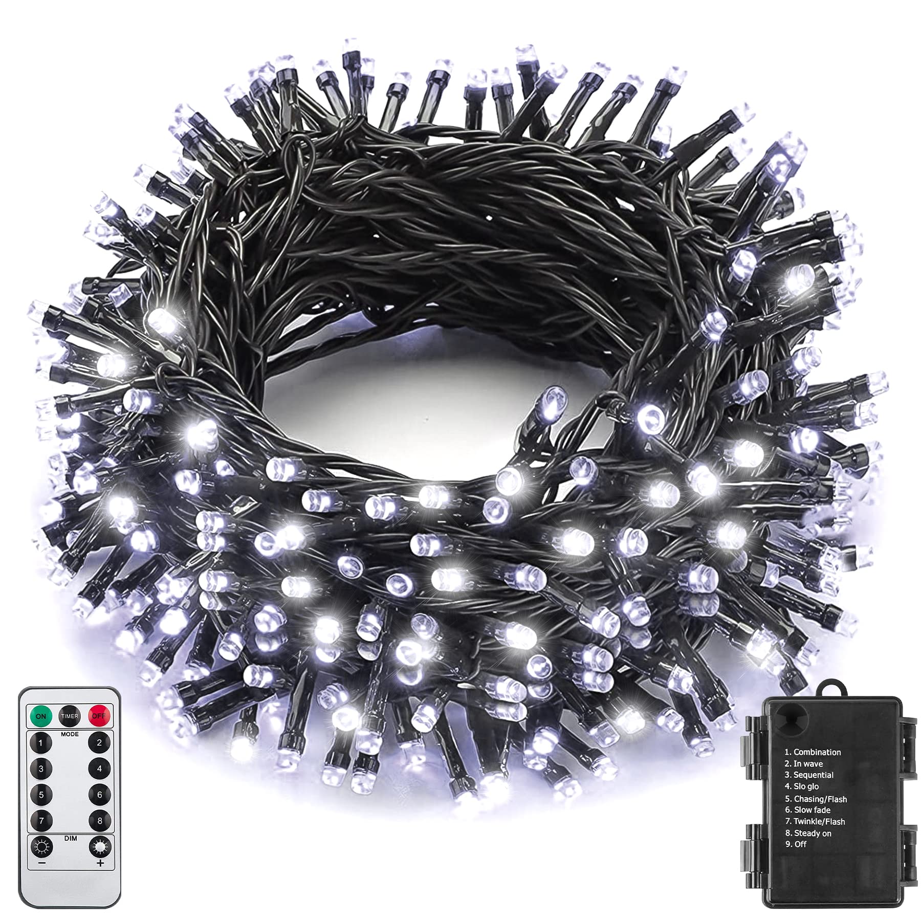 Sukesou Outdoor Christmas String Lights 33Ft 100LED Battery Fairy Lights for Indoor Outdoor Waterproof Remote Timer 8Modes Strin