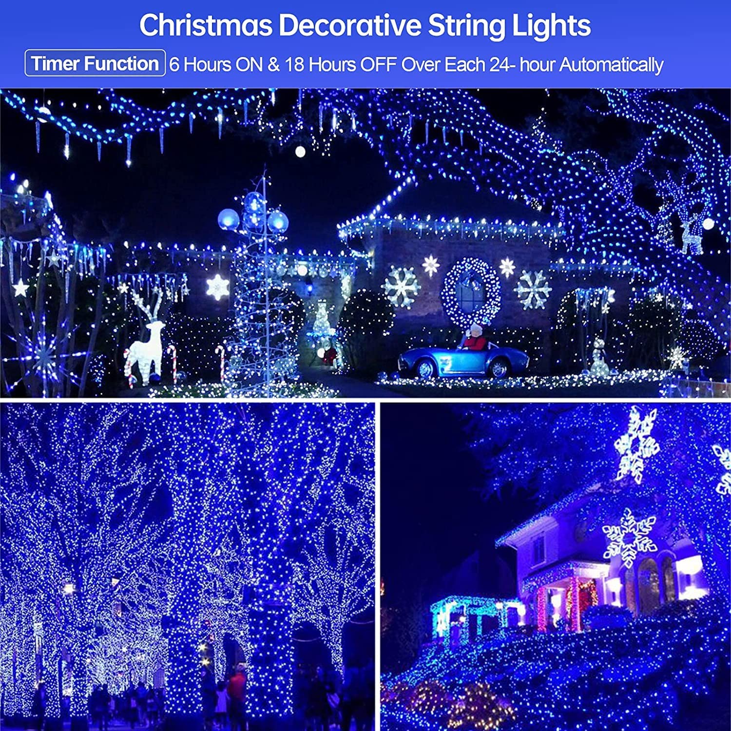 Tcamp Christmas Lights, 33FT 100 LED, Blue, Battery Operated or USB, Remote Timer, 8 Modes, Model QL300AE