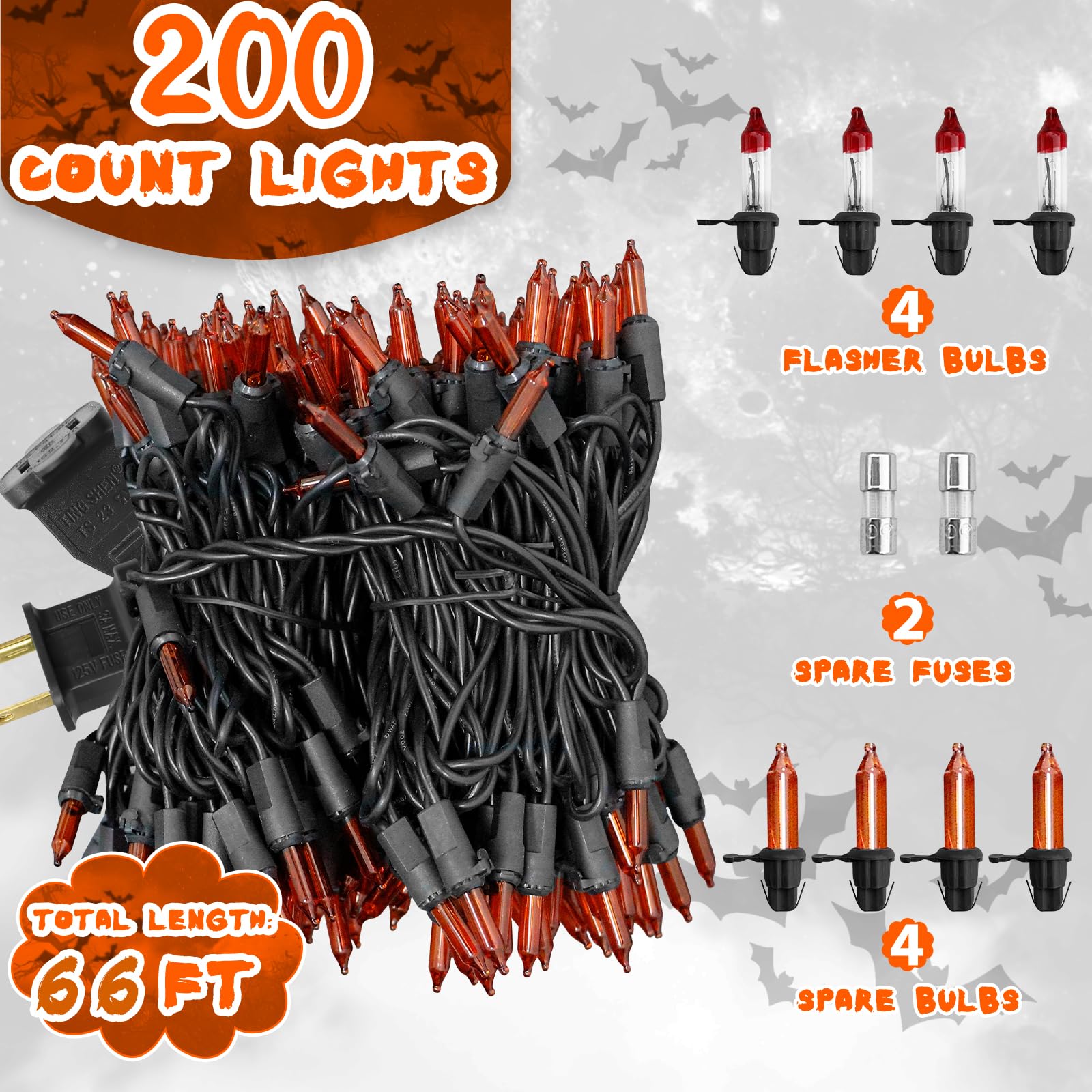 Cxlho Halloween Lights Orange Lights, 66Ft 200 Count Incandescent Connectable Fall Lights, 120V Ul Listed Waterproof Halloween Decorations For Autumn Indoor Outdoor Party Home Garden Yard Decor