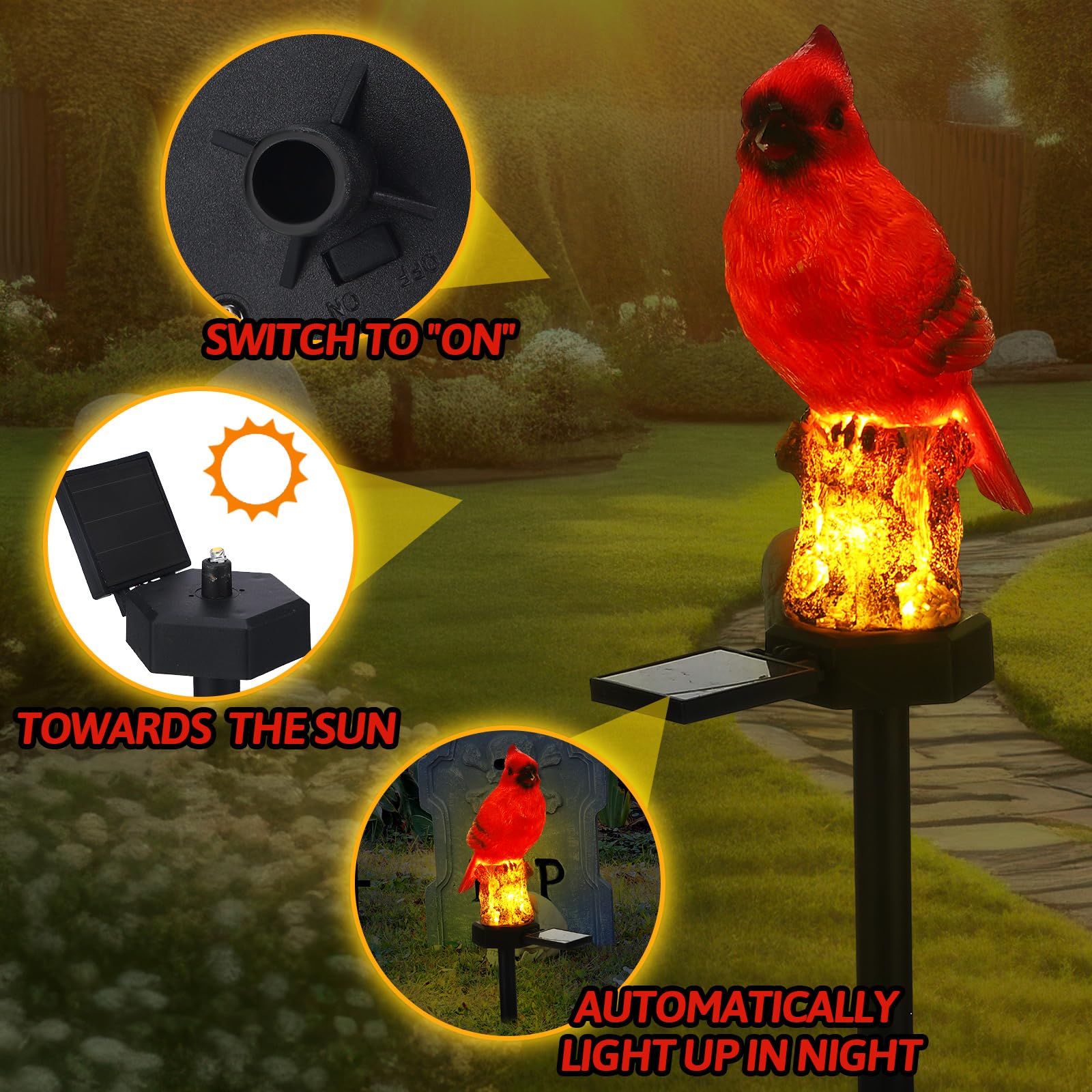 Baquler 2 Pack Cardinal Solar Lights Cardinal Outdoor Decor Red Bird Solar Light Bird Figurine Garden Stake For Pathway Garden L