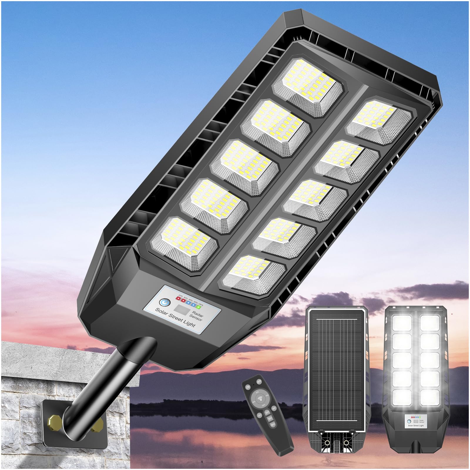 CEDIO Solar Street Lights Outdoor, IP66 Waterproof, 6500K, Motion Sensor, Remote Control, Black, 6500K-1PACK, Model TW10B001