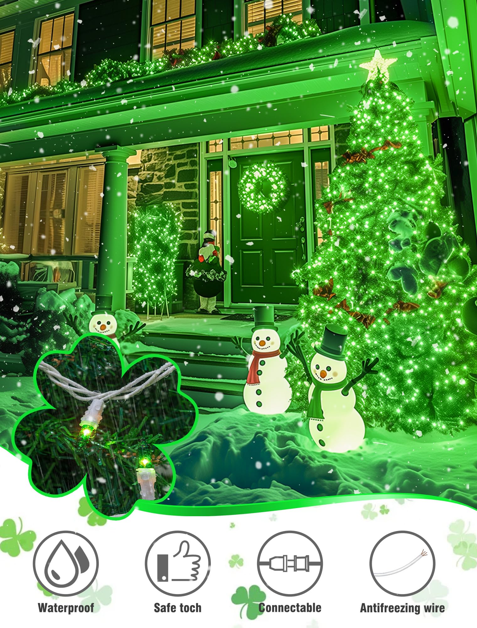 Hopolon St. PatrickS Day String Lights 2 Pack 13Ft 50Count Green Mini Lights White Wire Incandescent Christmas Tree Lights Connectable For Indoor Outdoor Holiday Patio Party Home Decorations