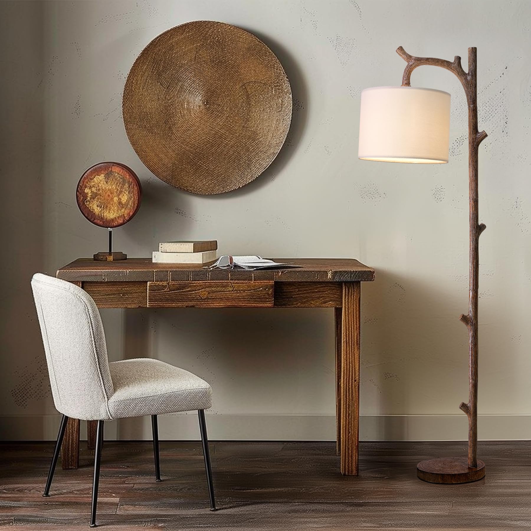 OYEARS Retro Farmhouse Floor Lamp - Rustic Tree Trunk Design, Brown, Resin, Model AMZ-F1159WC-OY