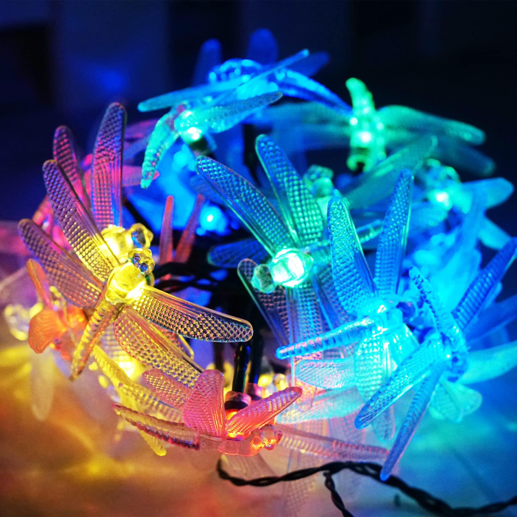 SmilingTown Solar Dragonfly String Light 30LED 21ft Multicolor Waterpr ...