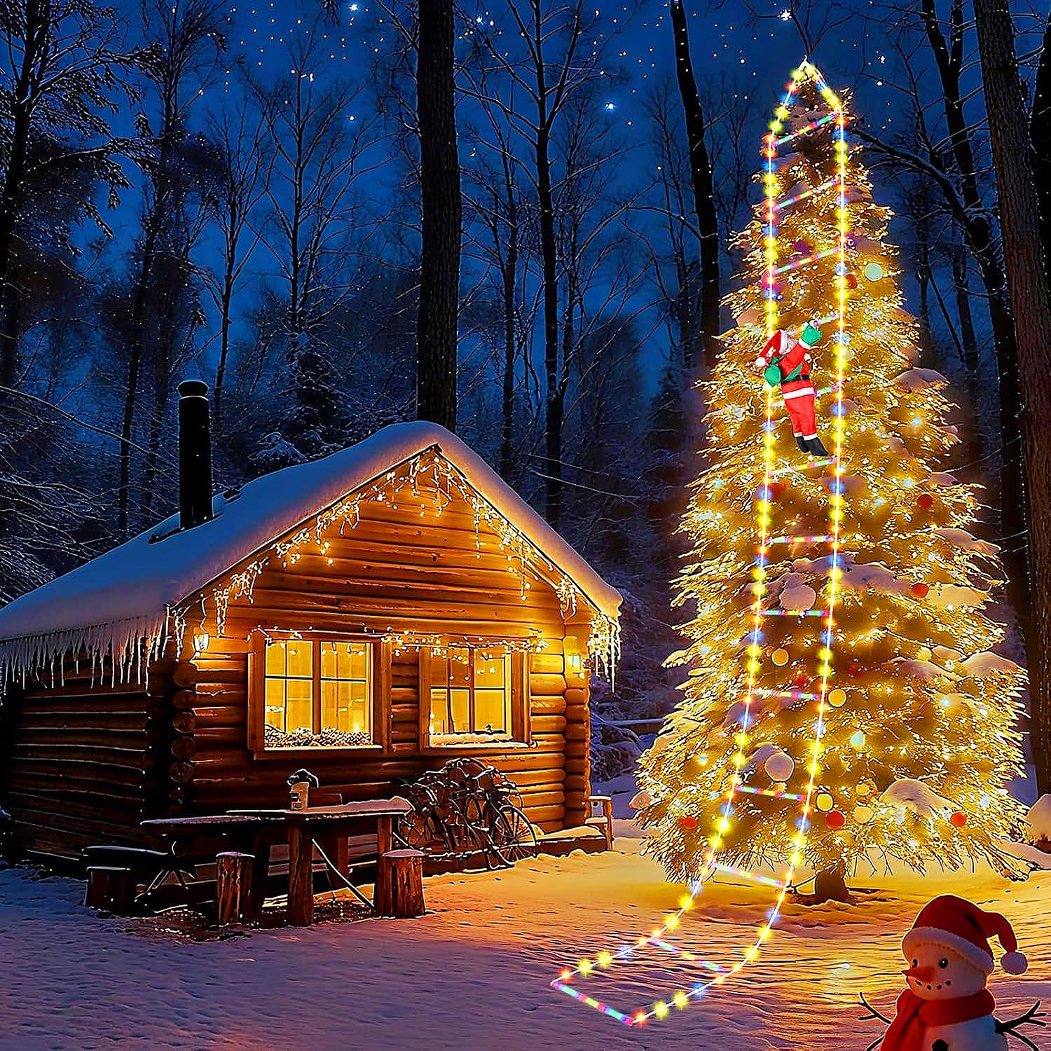 LED Christmas Ladder Lights 10ft with Climbing Santa Claus Decorations Decorative Multicolor Lights for Outdoor and Indoor, Wind