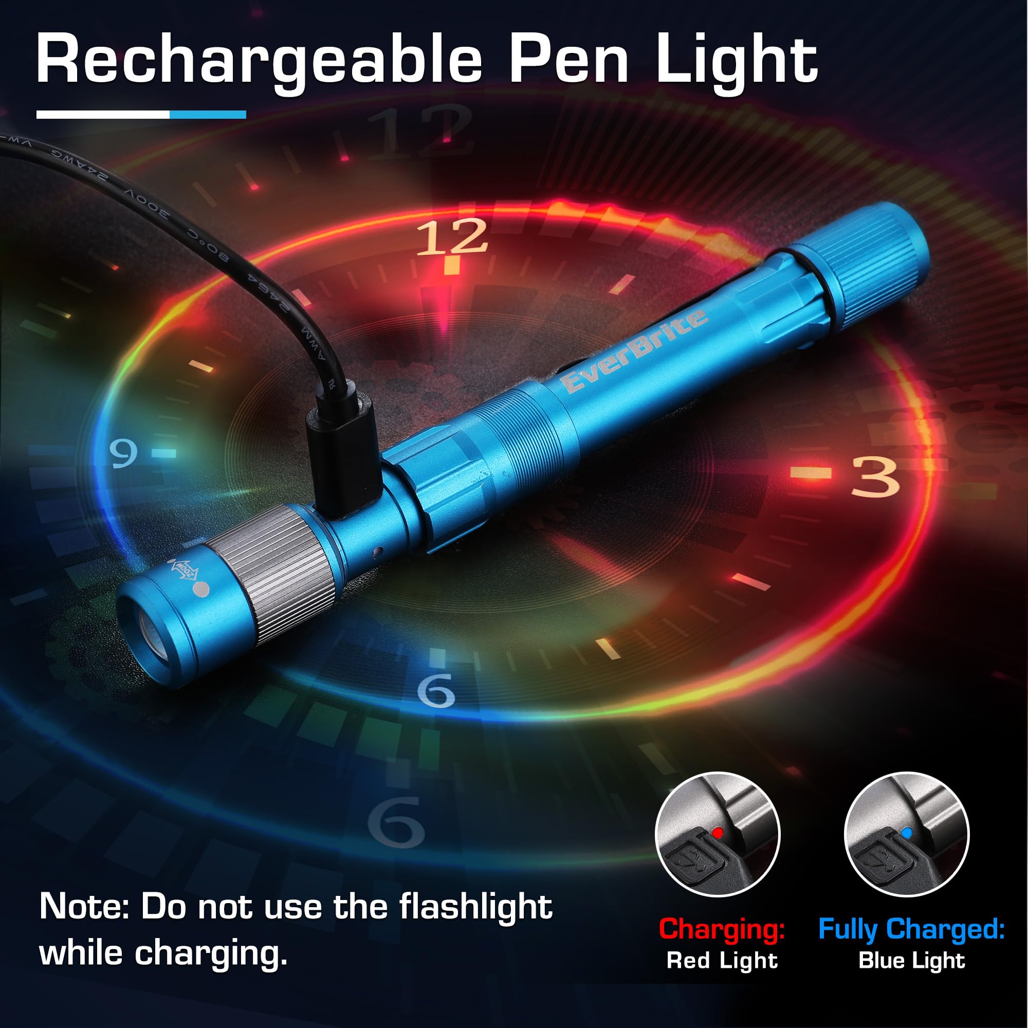 Everbrite Pen Light, Rechargeable Pen Flashlights, 300 Lumens Zoomable Led Small Flashlight With Clip, Memory Function, Usb-C Ca