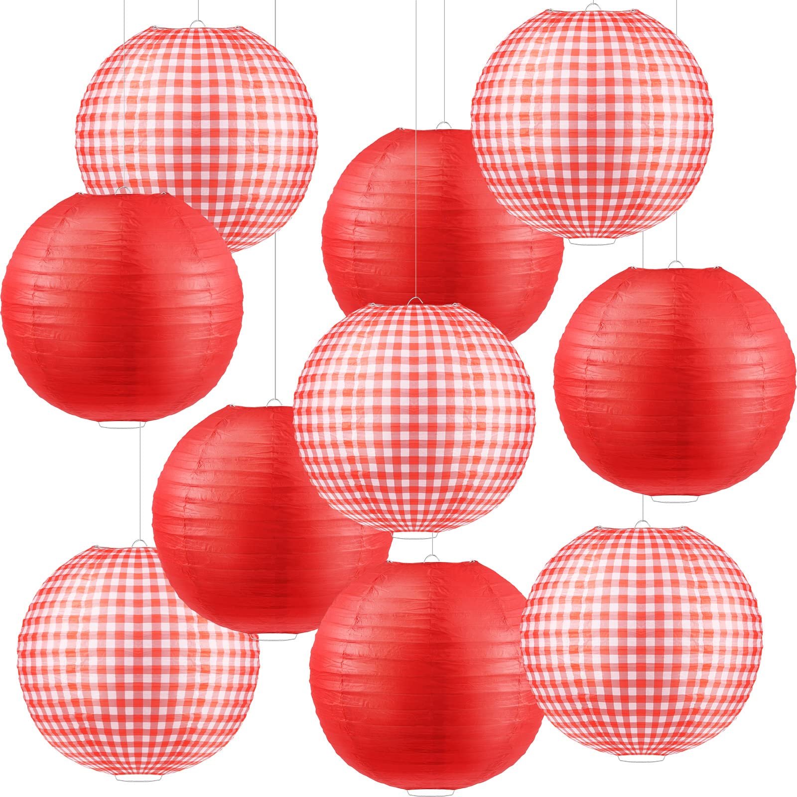 Elcoho 10 Pieces Picnic Party Decorations Paper Lanterns Round Hanging Lanterns for Summer Barbecue Birthdays Holidays Picnic Pa