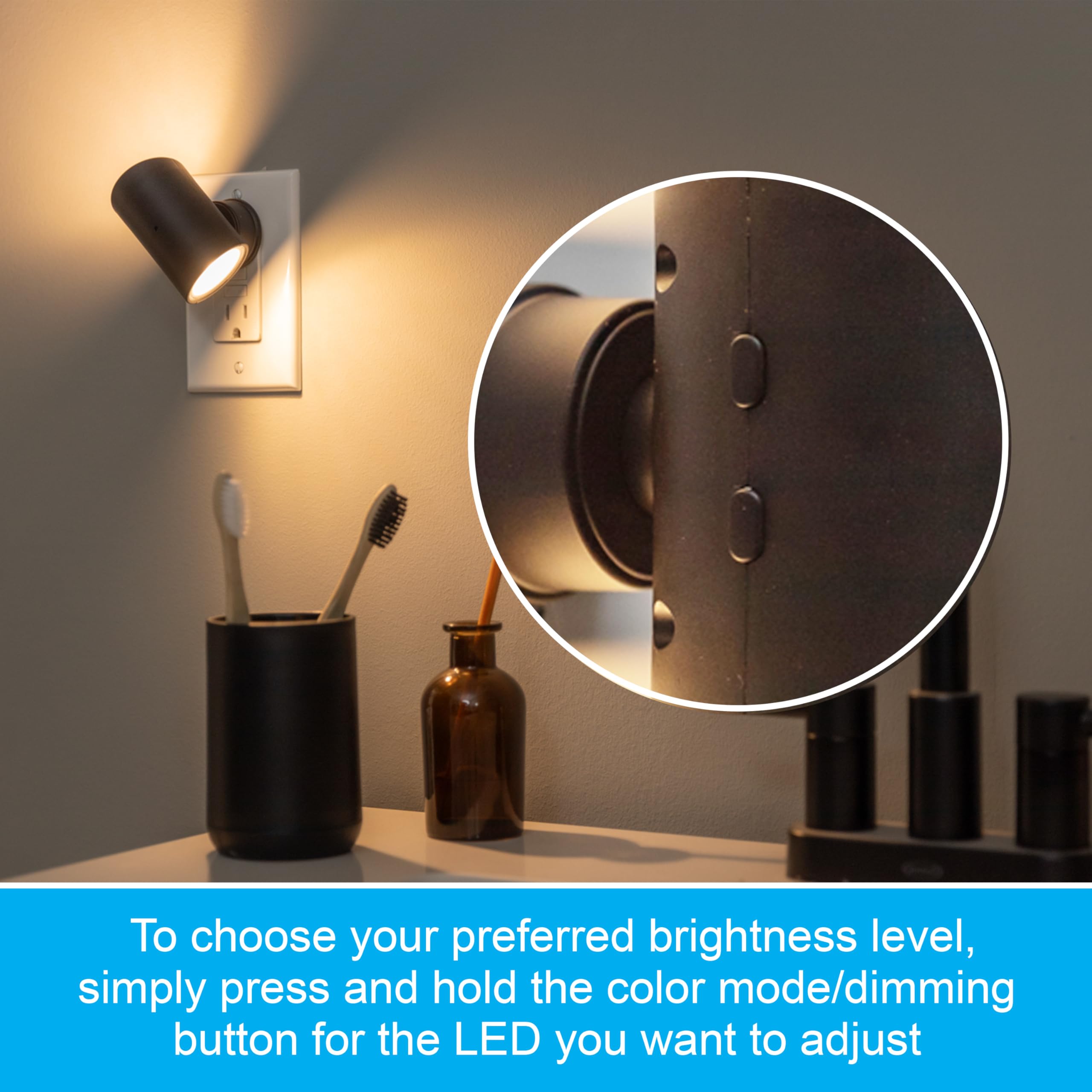 GE Directional Swivel Sconce Night Light, Dimmable, Warm White, 2 Pack, Black, Model 83591