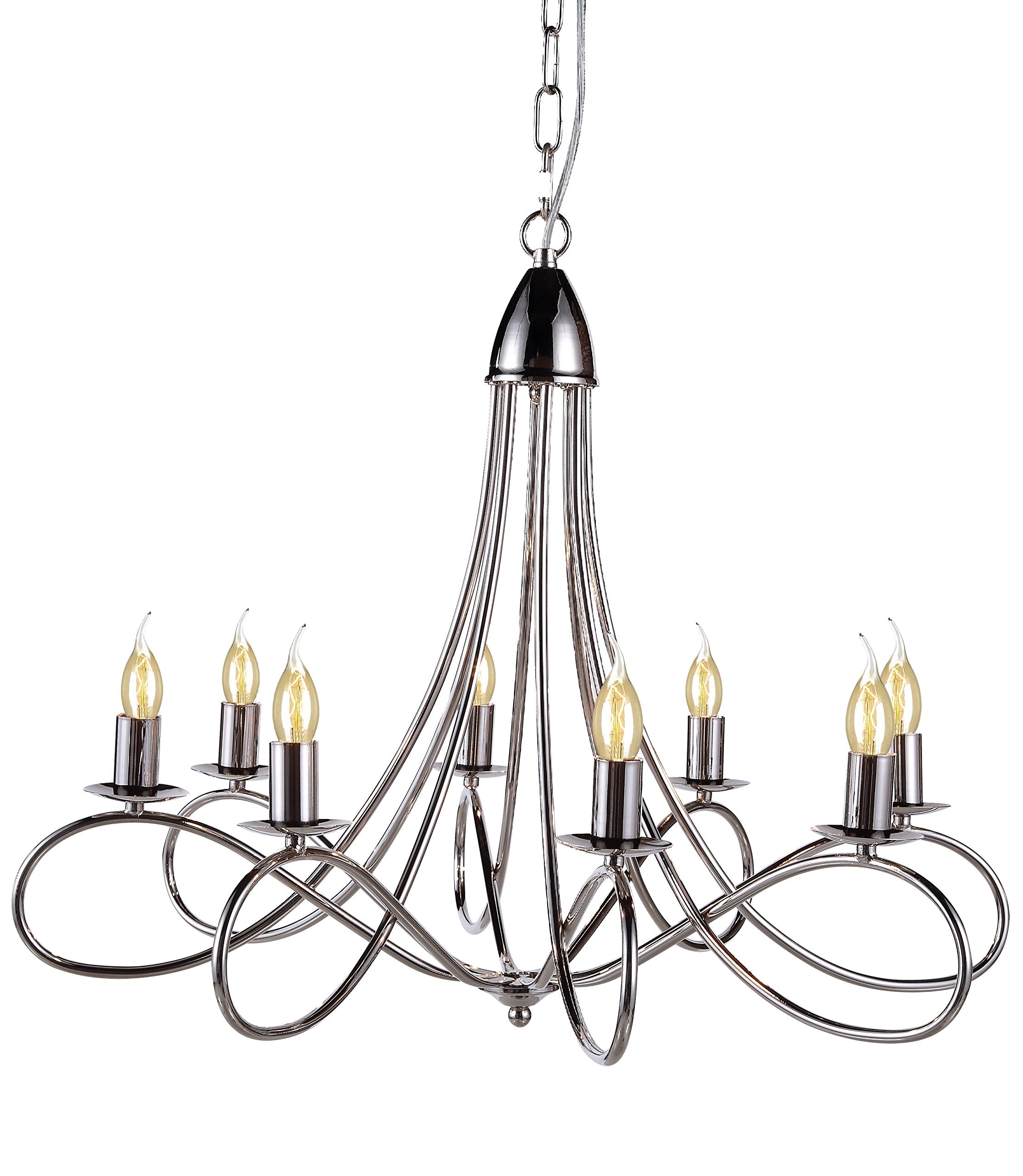 Elegant Lighting 8-Light Pendant Lamp, Polished Nickel Finish, Metal, Model 1452D28PN, Nickel Color