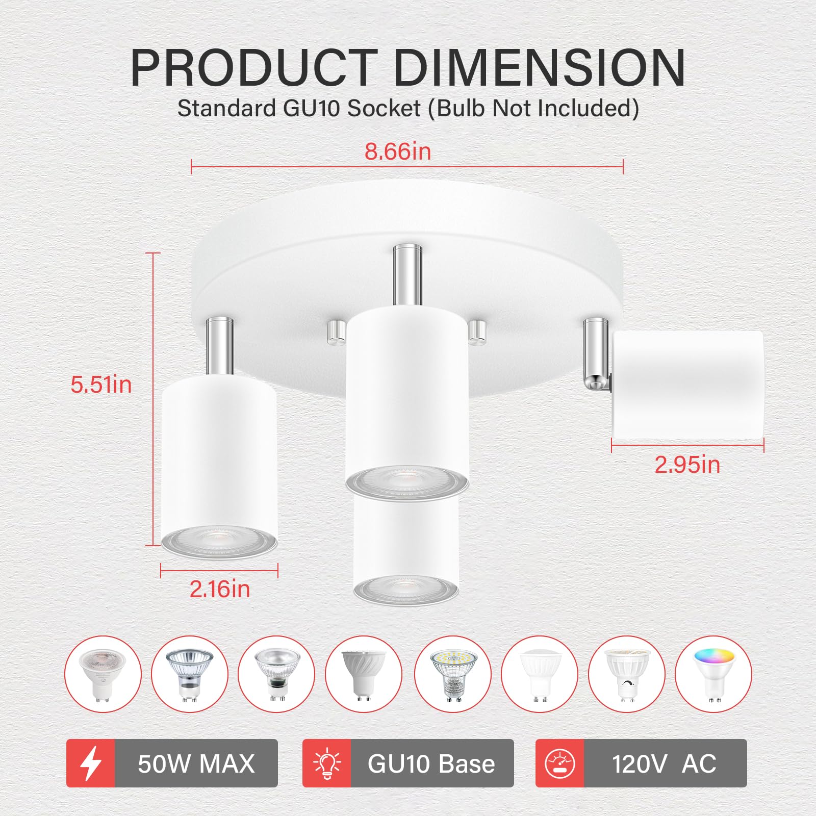BoostArea LED Track Lighting Kit - 4 Light Fixtures, Metal, White, Model C0342