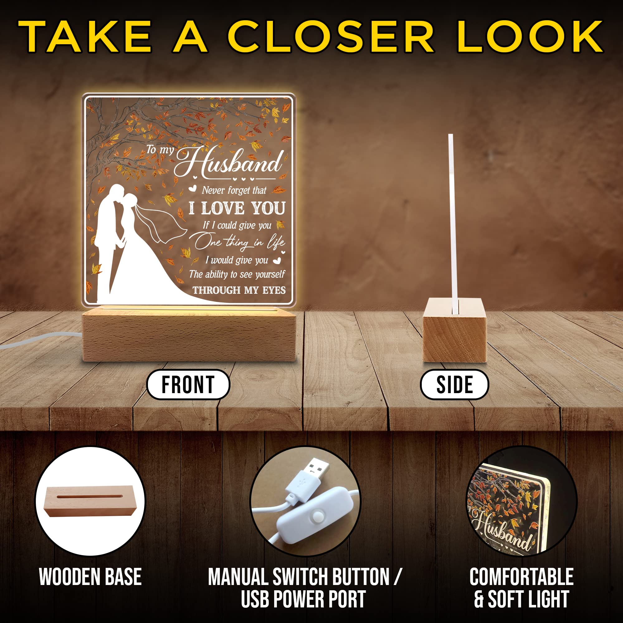 Kitchenvoy I Love You Acrylic Night Light Gifts For Husband On Wedding, Anniversary, Valentine'S Day