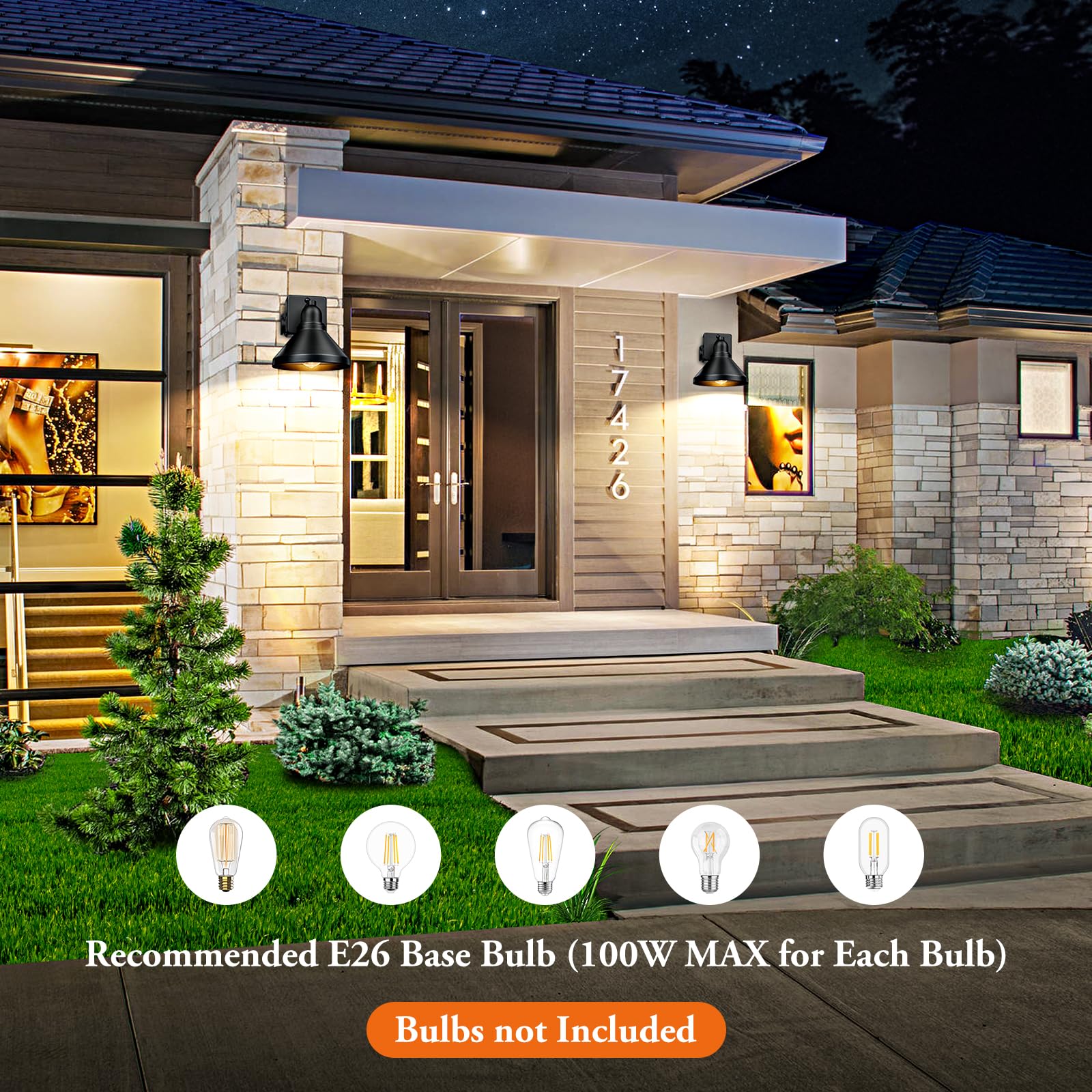 Brightever Motion Sensor Outdoor Wall Lights, Dusk To Dawn Porch Lights Outdoor Wall Sconces, Exterior Barn Lighting Fixtures Wi