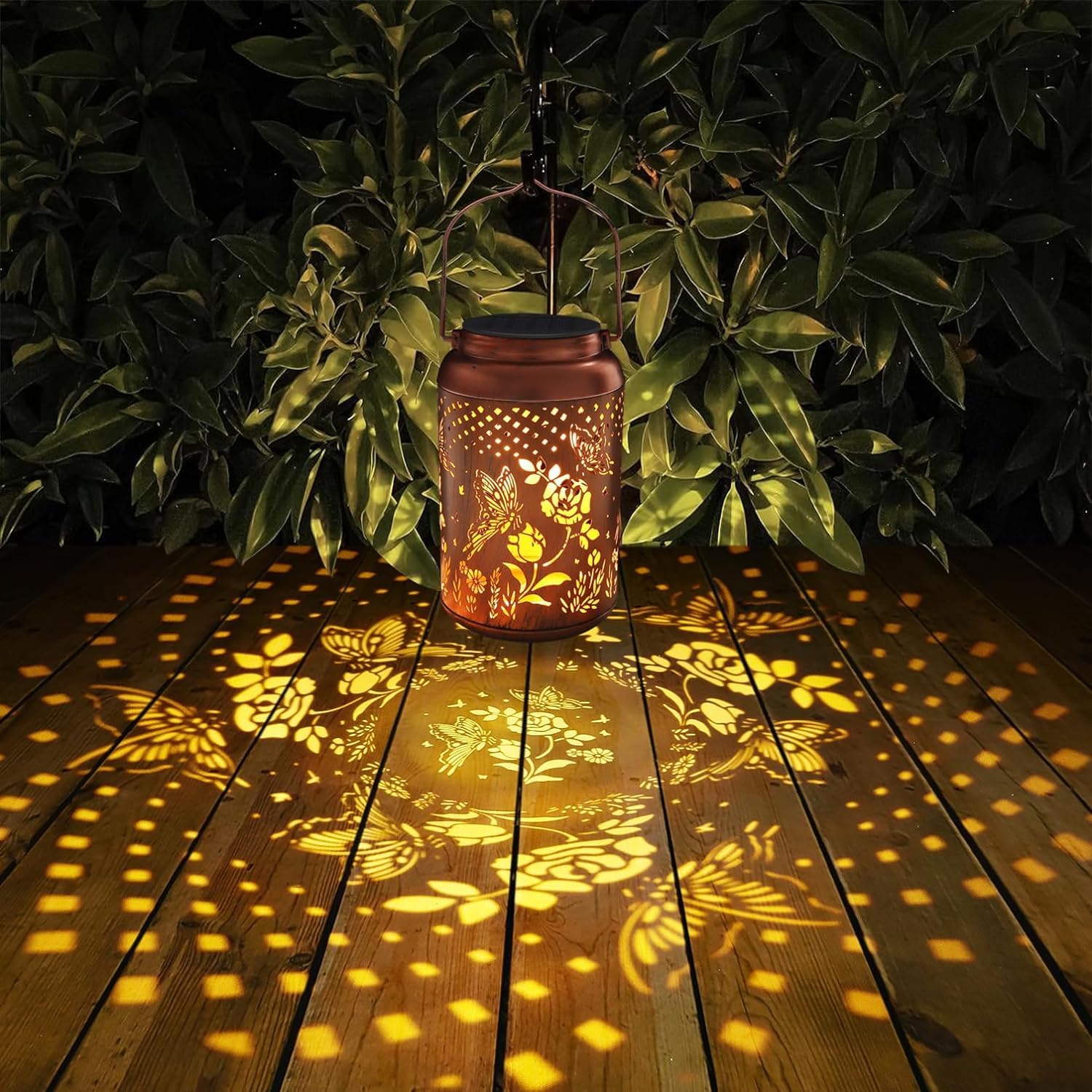 Tepaken Rose Butterfly Decoration Solar Lanterns Outdoor Waterproof Garden Decor Gifts For Women Mon Grandma Metal Hanging Solar Lights For Outside Led Lanterns For Yard, Patio