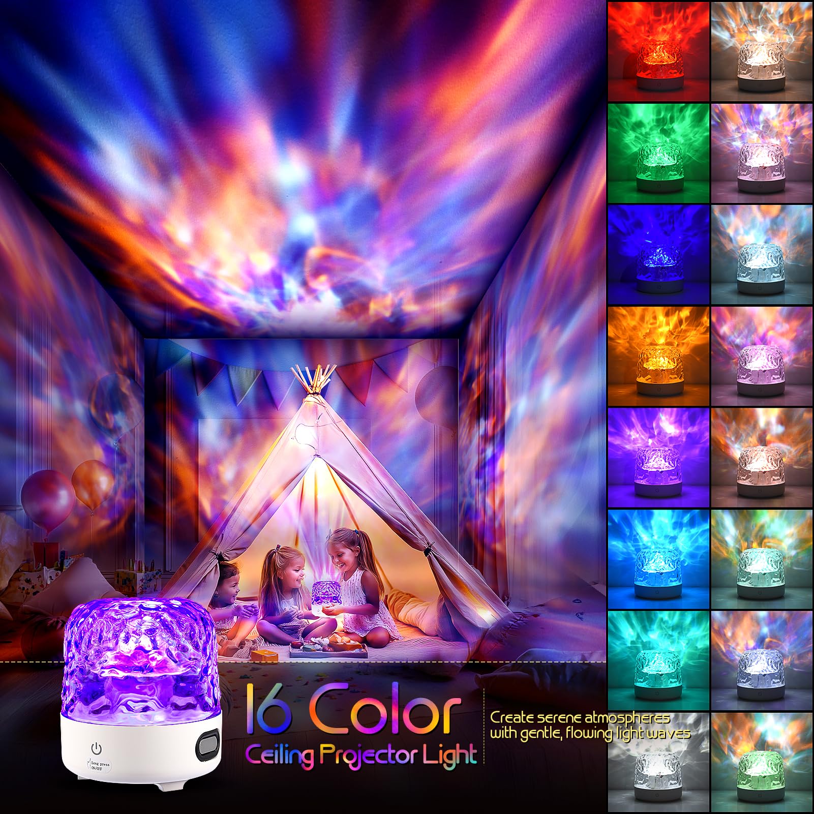 ecstal Luminorthe Cube Lamp with Bluetooth Speaker, 16 Color Projector, Remote Control, White, Model CY-01