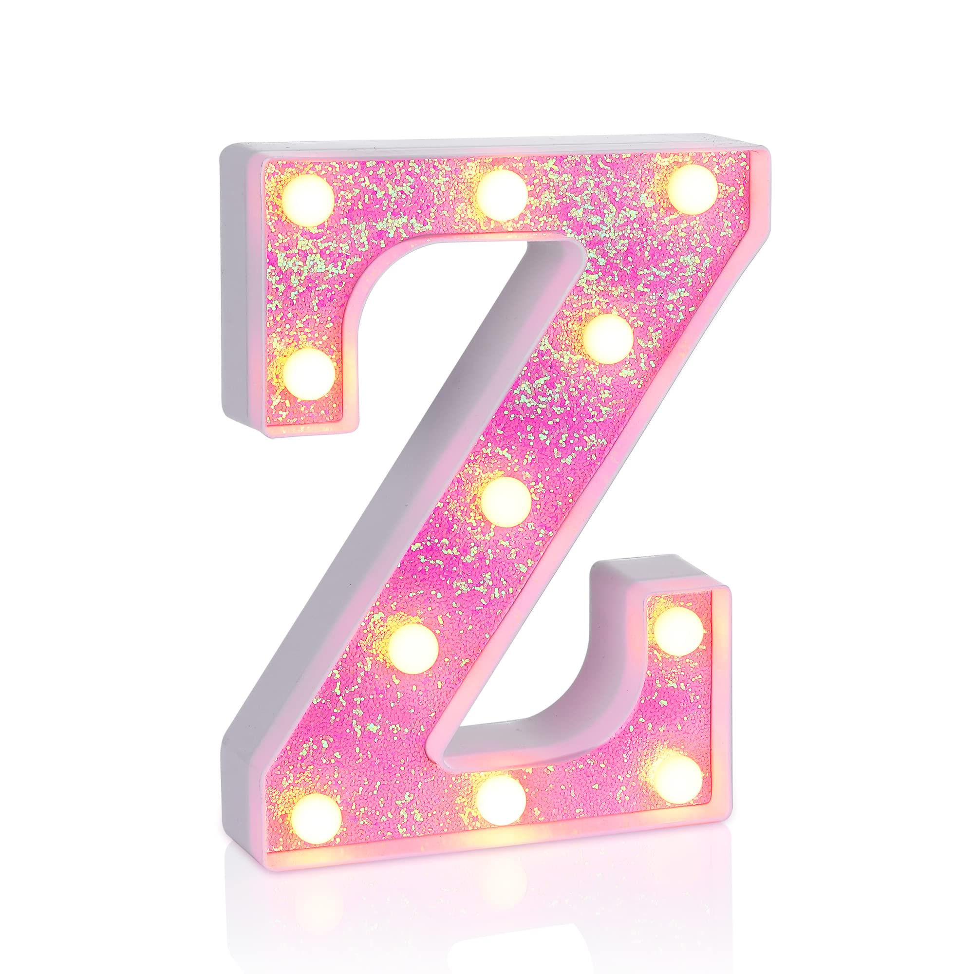 Foaky LED Letter Lights Sign - Pink Glitter Alphabet Light for Parties, Battery Powered, Home Decoration, Color Z