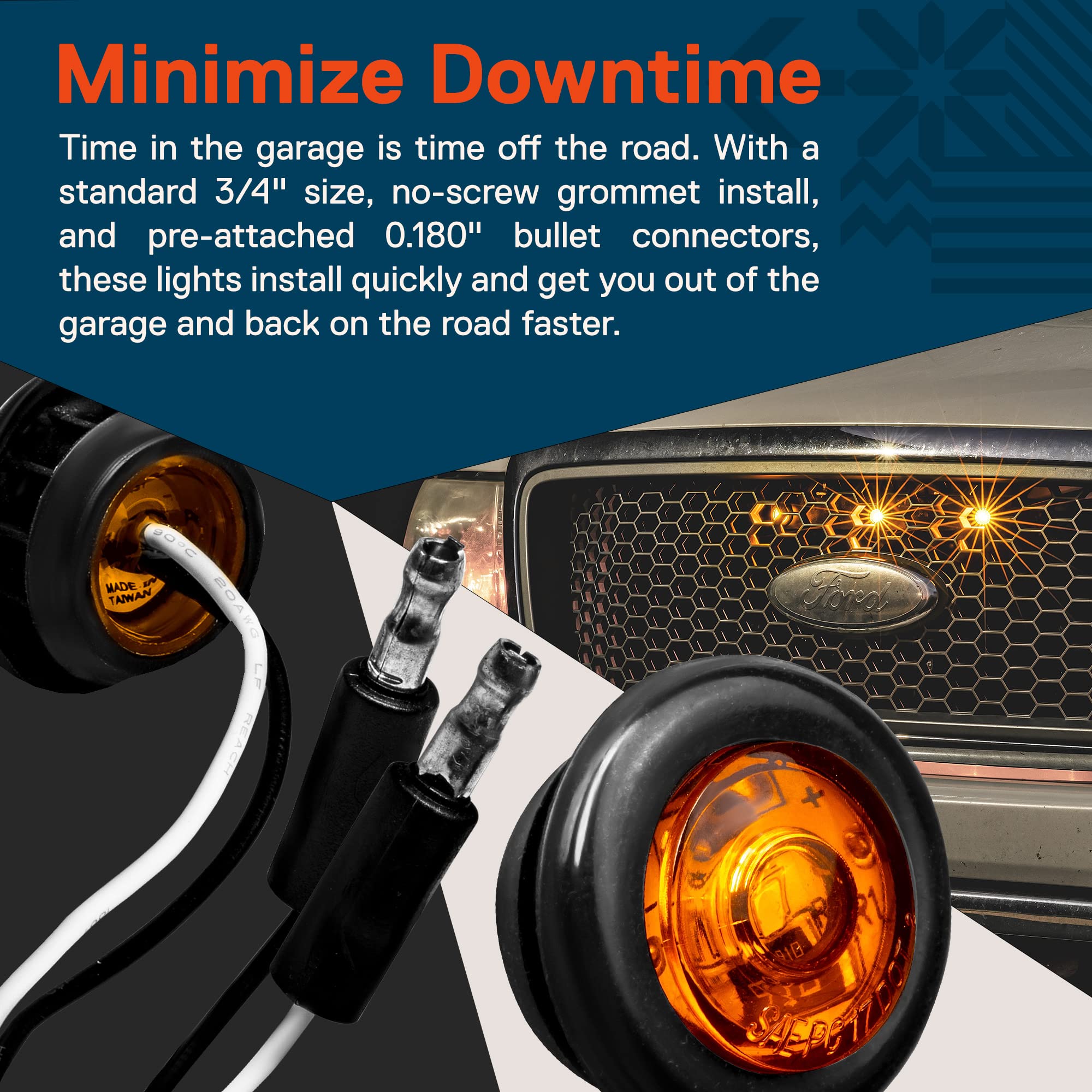 ONLINE LED STORE 10pc Amber Round LED Trailer Marker Lights - IP67 Waterproof, DOT Approved, project piece Style
