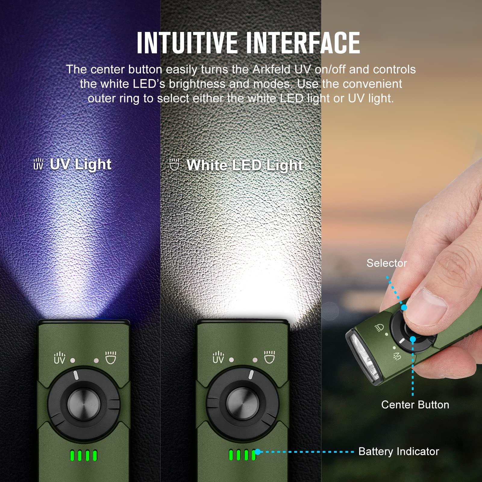 OLIGHT Arkfeld UV Rechargeable EDC Flashlight, 1000 Lumens, 365nm Blacklight, OD Green, Model O-AKUV-ODGCW#US-FBA