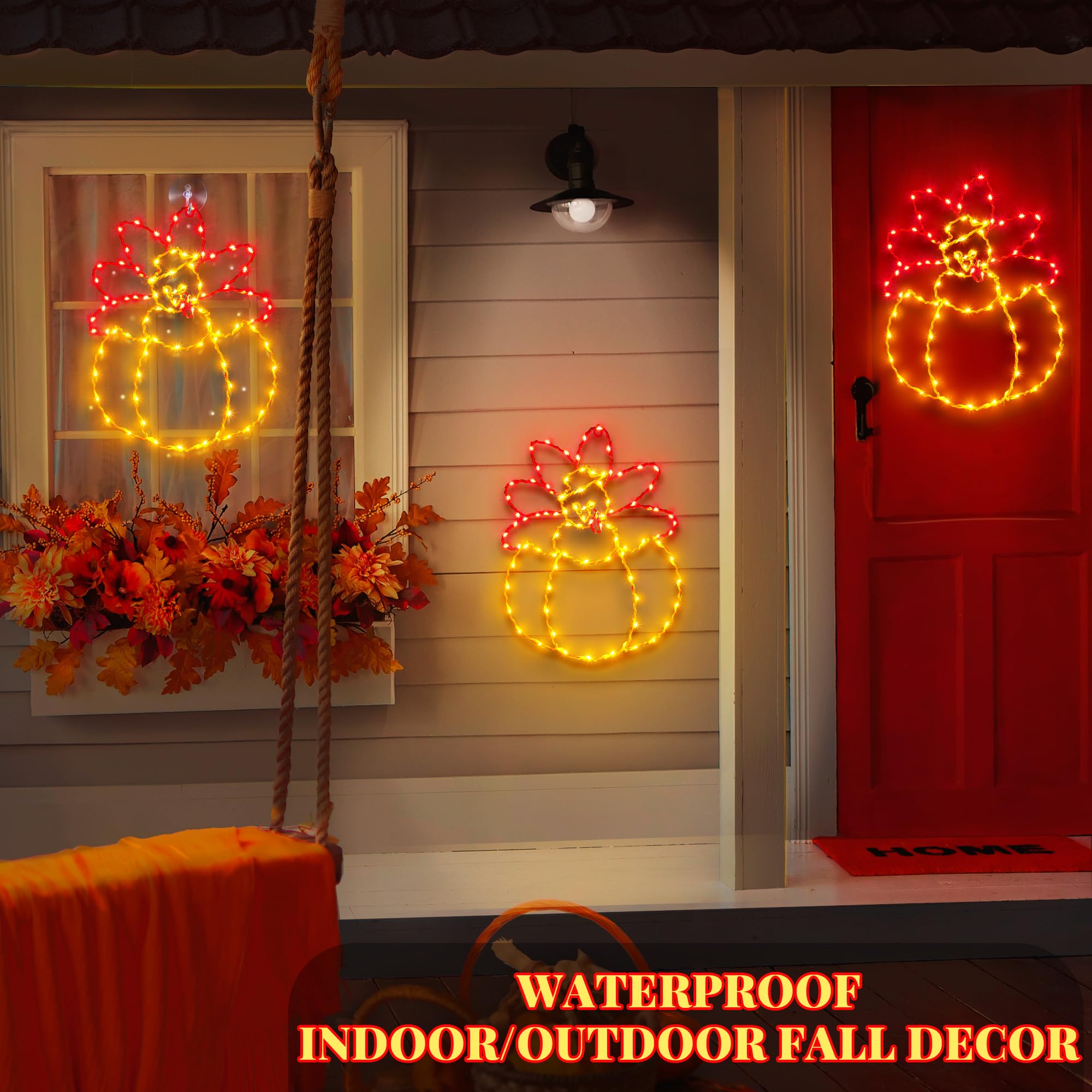 Large Thanksgiving Turkey Pumpkin Window Lights Decorations, 85 LED Turkey Light with Timer 8 Mode Thanksgiving Lighted Window F