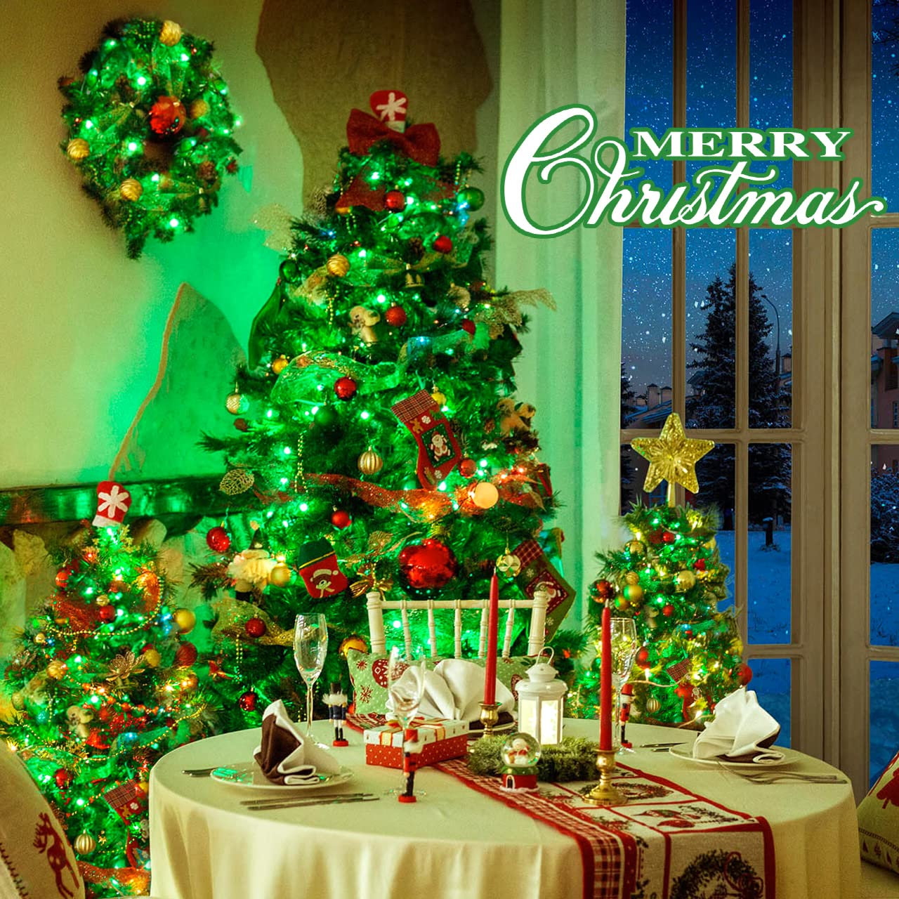 JMEXSUSS 500 LED Green String Lights, 163 FT Clear Wire, 8 Modes, Outdoor Decorations, Model EXS-S-0500