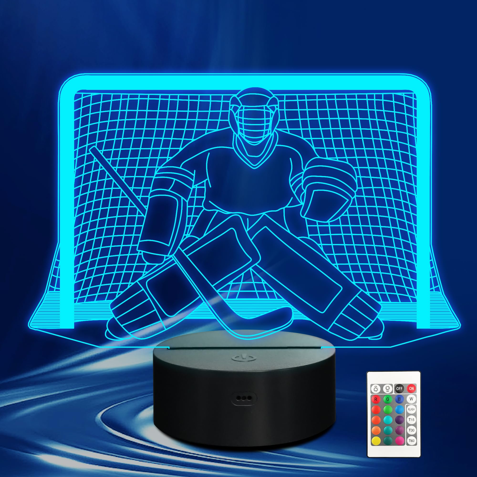 CoolGift Mart Ice Hockey Night Light, 3D LED Optical Illusion Lamp with Remote Control and Timer, Perfect Christmas and Birthday