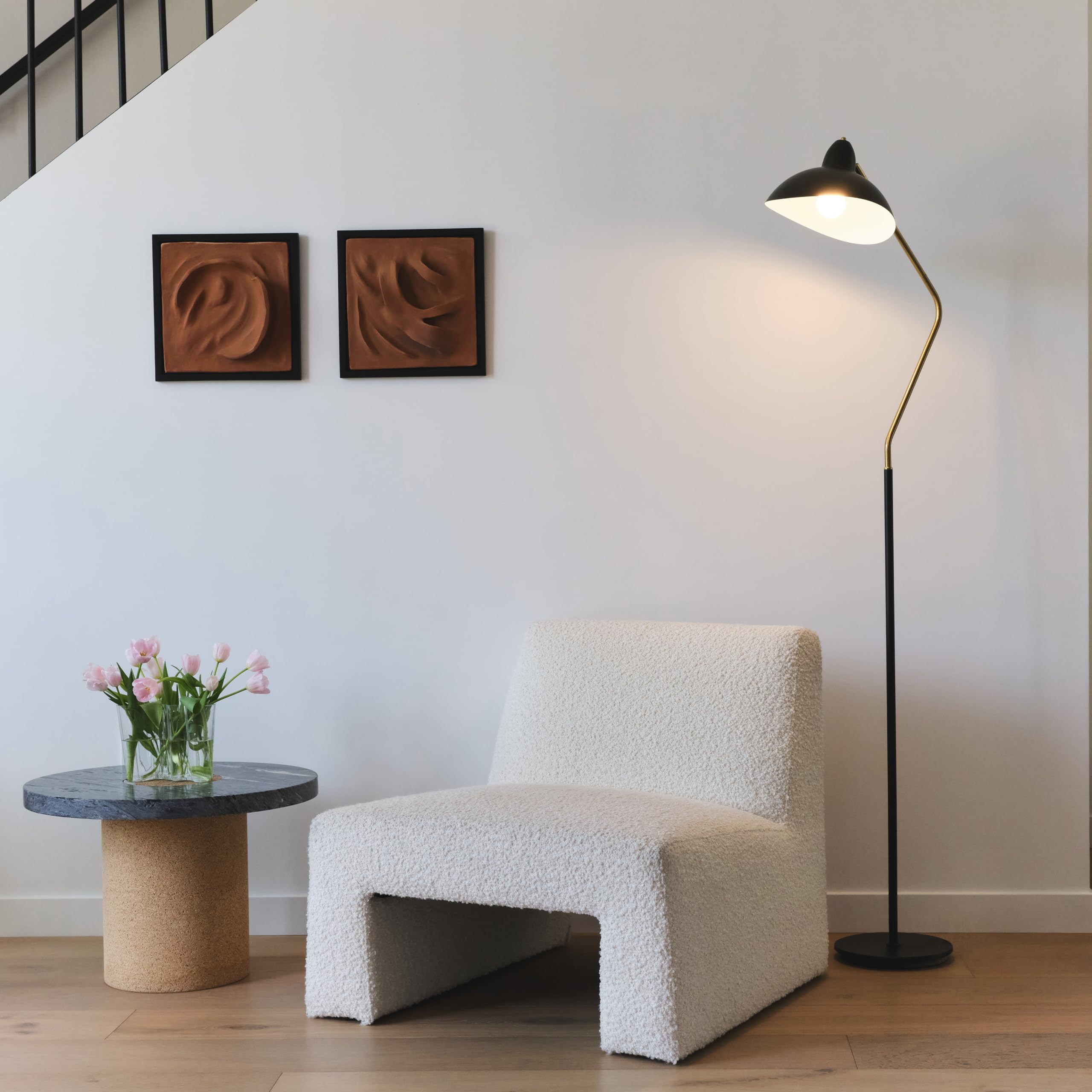 Brightech Swoop Led Floor Lamp, Tall Lamp With Adjustable Head, Modern Floor Reading Lamp For Over Chair, Living Rooms & Offices