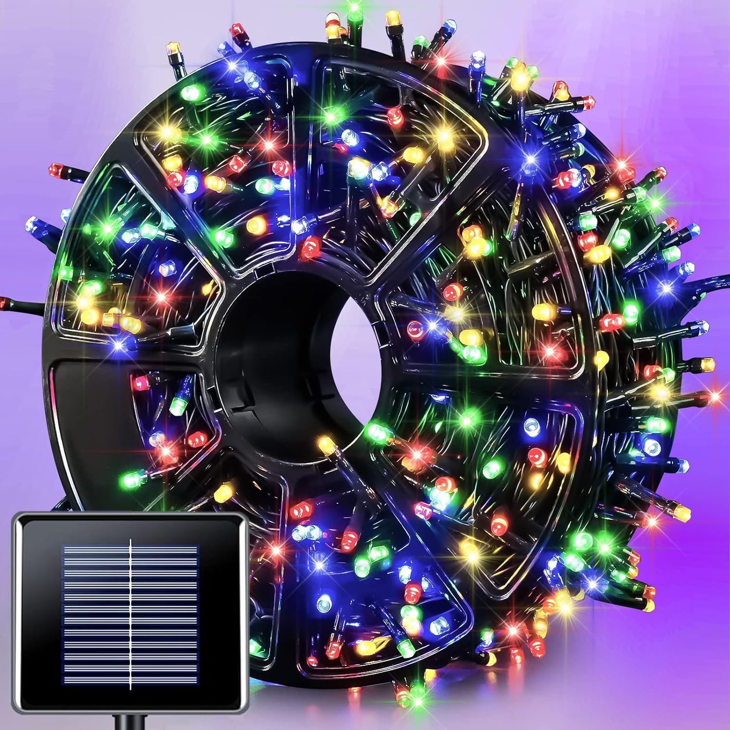 JMEXSUSS Solar Christmas Lights, 600 LED, 206.7 ft, Multicolor, Waterproof, 8 Modes for Outdoor Yard Patio Decorations