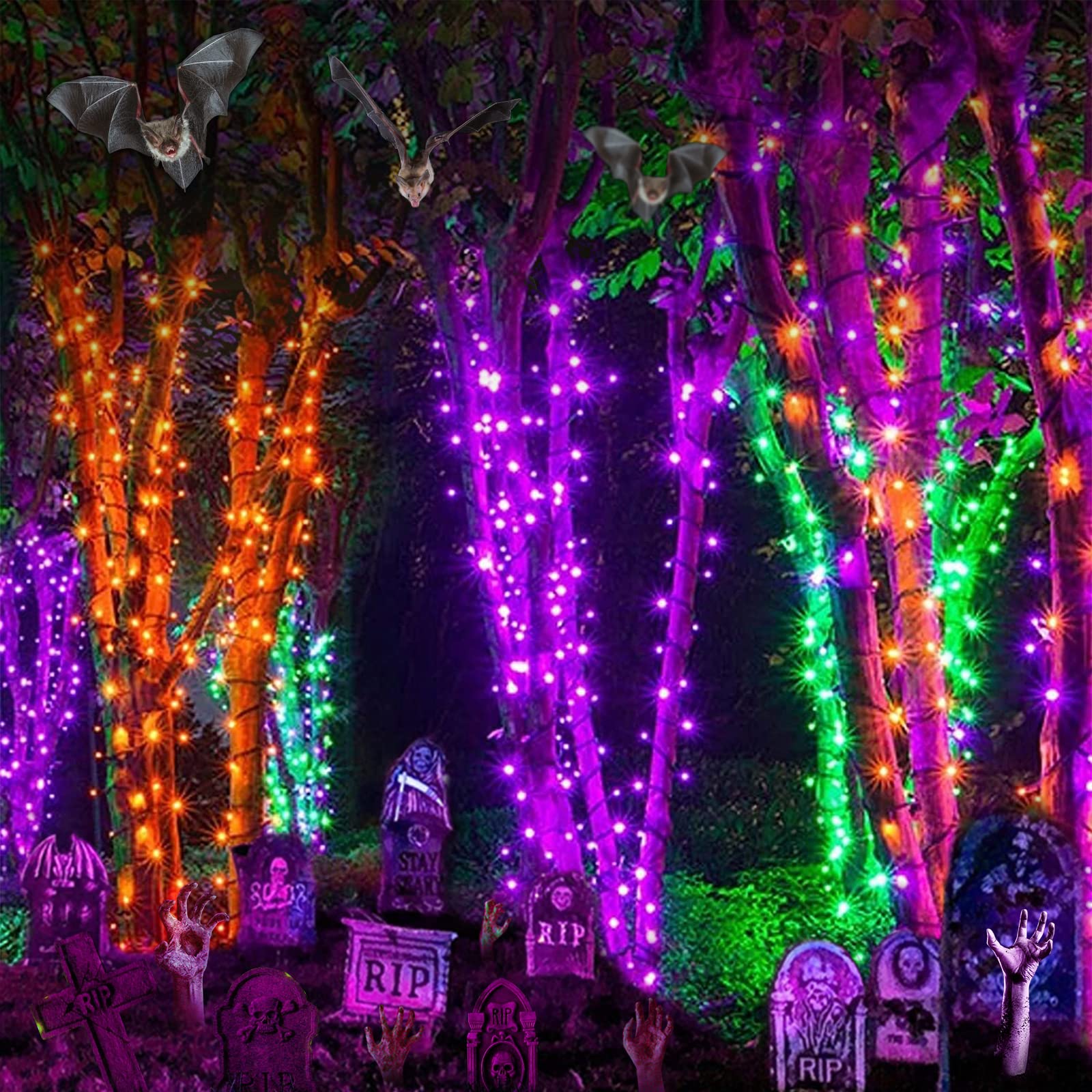 Joomer Halloween String Lights 100FT 300 LED Waterproof Plug-In Orange Purple with 8 Modes Timer for Indoor Outdoor Decorations
