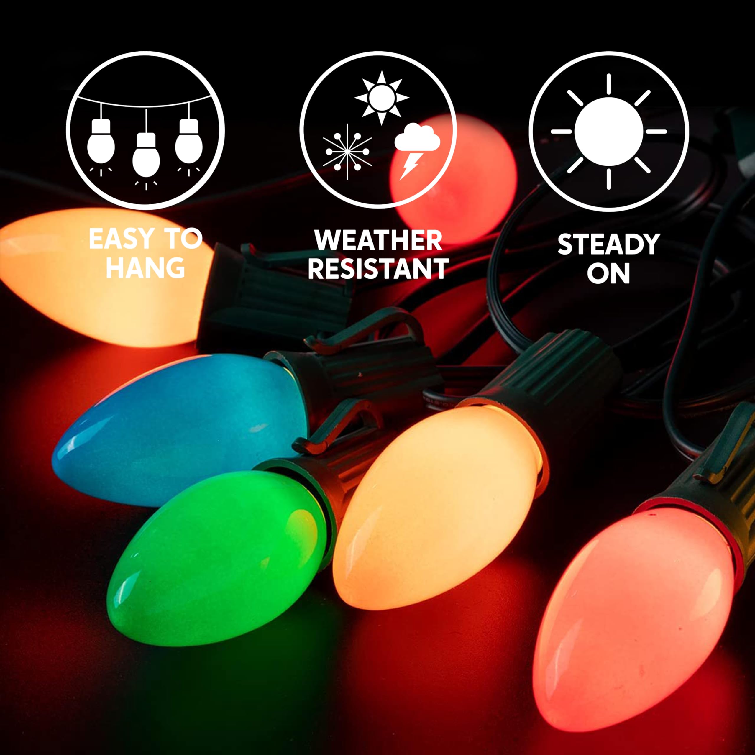 Joiedomi 25 Pack C9 Light Bulb  Replacement Multicolor Light Bulbs For Christmas String Light Outdoor  Indoor  Lawn  Tree  Panel Decor  E17 Candelabra Base  Longer Life 120V 7W