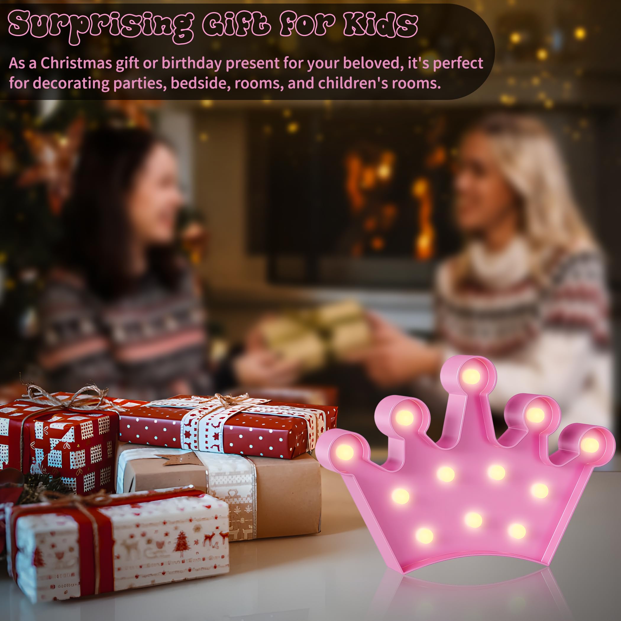 YiaMia Crown Pink Room Decor, Princess Decor for Girls Room, Princess Party Decorations, Birthday Decor, Battery Powered Night L