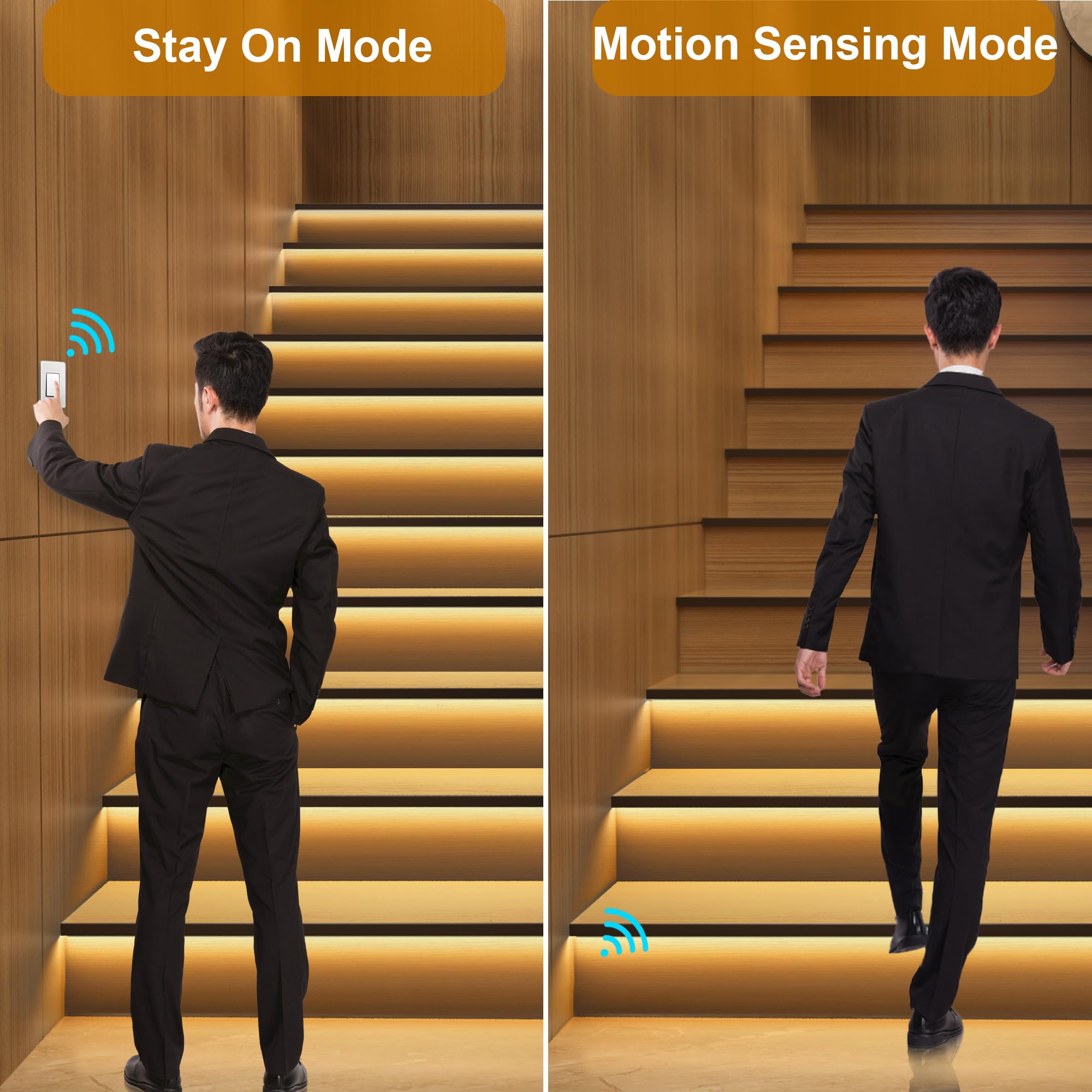 KOMIGAN Intelligent Motion Triggered LED Stair Lighting Kit, 40" Cuttable Ice Blue LED Strip for 16 Stairs, Model KMG-3233-40INBK16