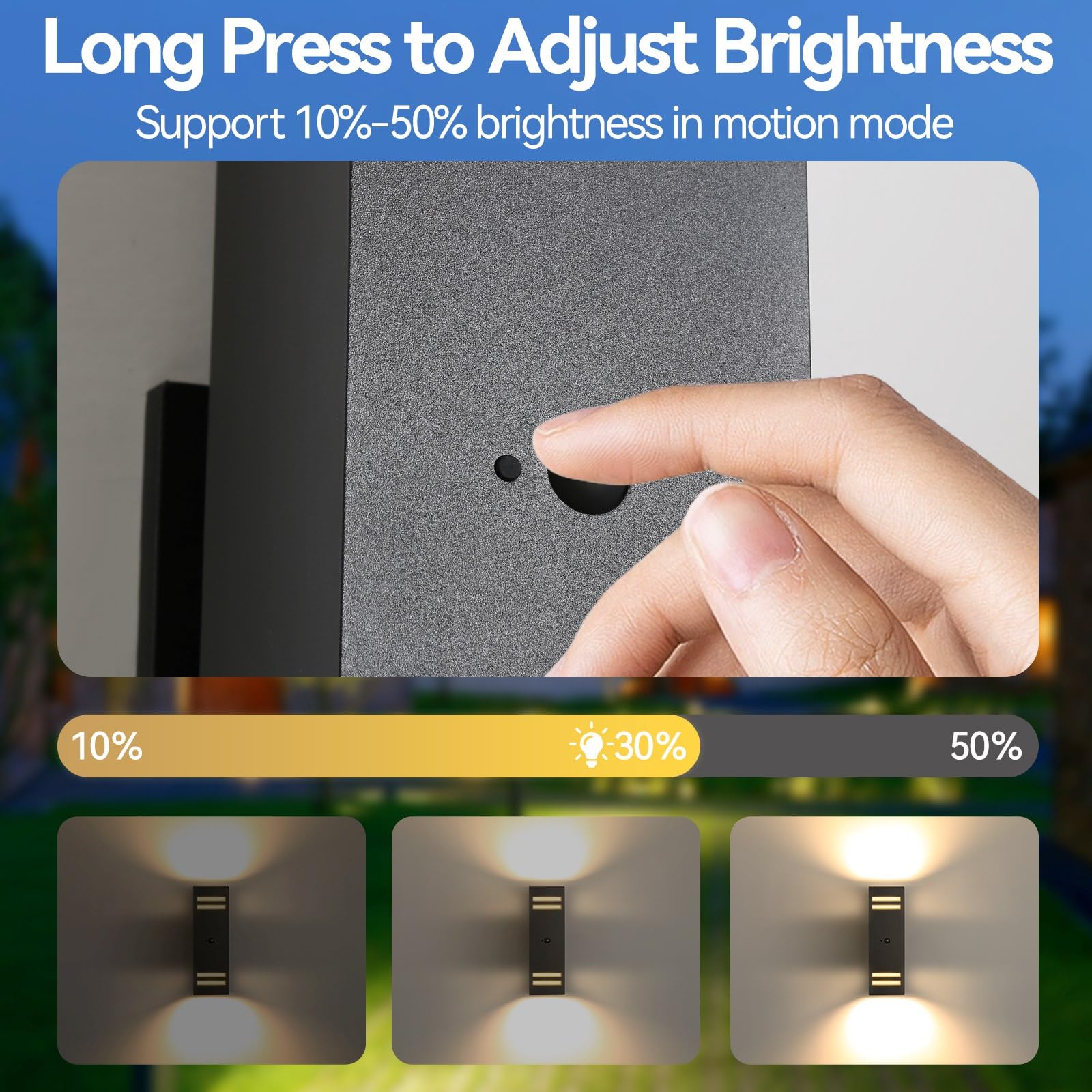 SHIMR Motion Sensor Outdoor Wall Light - Dusk to Dawn, Waterproof Aluminum, 3 Lighting Modes, Black, Model M2, 1 Pack