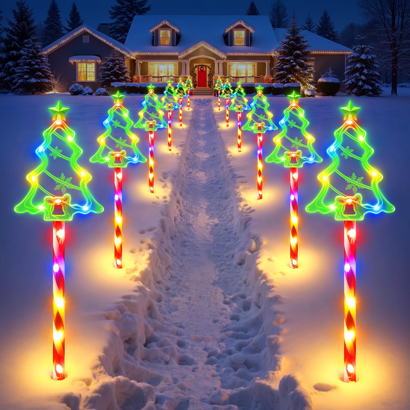 12 Pack Christmas Decorations Outdoor  Solar Christmas Tree Lights With 156 Bright Led And 10 Lighting Modes  7 Colorful Waterproof Xmas Decor For Pathway Yard