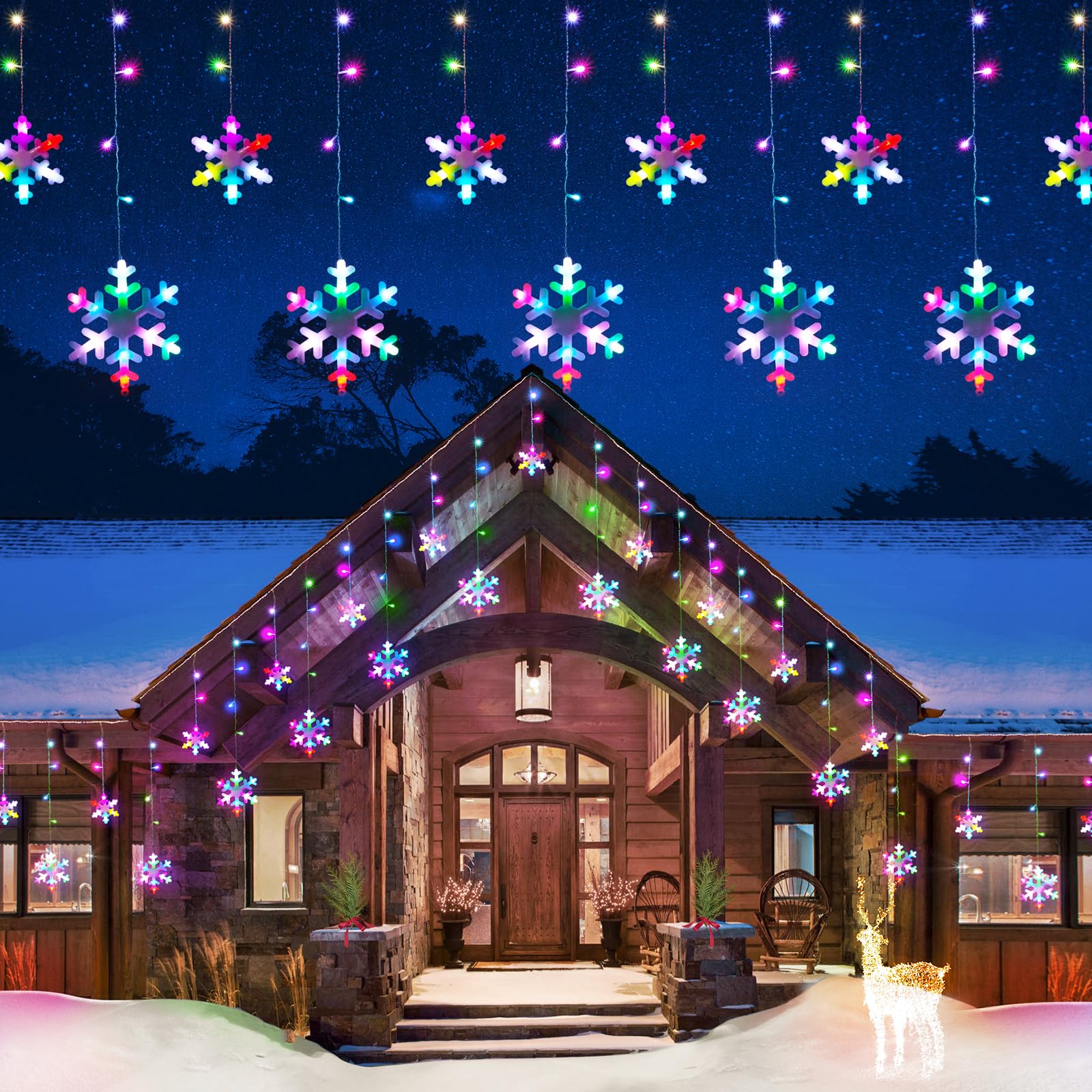 JOFIOS Outdoor Led Snowflake Icicle Christmas Lights - 11.48ft with 14 Drops, Waterproof for Eaves, Window, Curtain Xmas Decorat