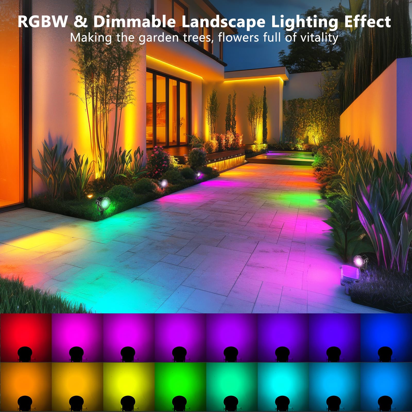OurLeeme RGB Landscape Lights, Outdoor Spotlight with Stake,Lawn Flood Light 12W, Waterproof LED Flood Lights,Color Changing Spo