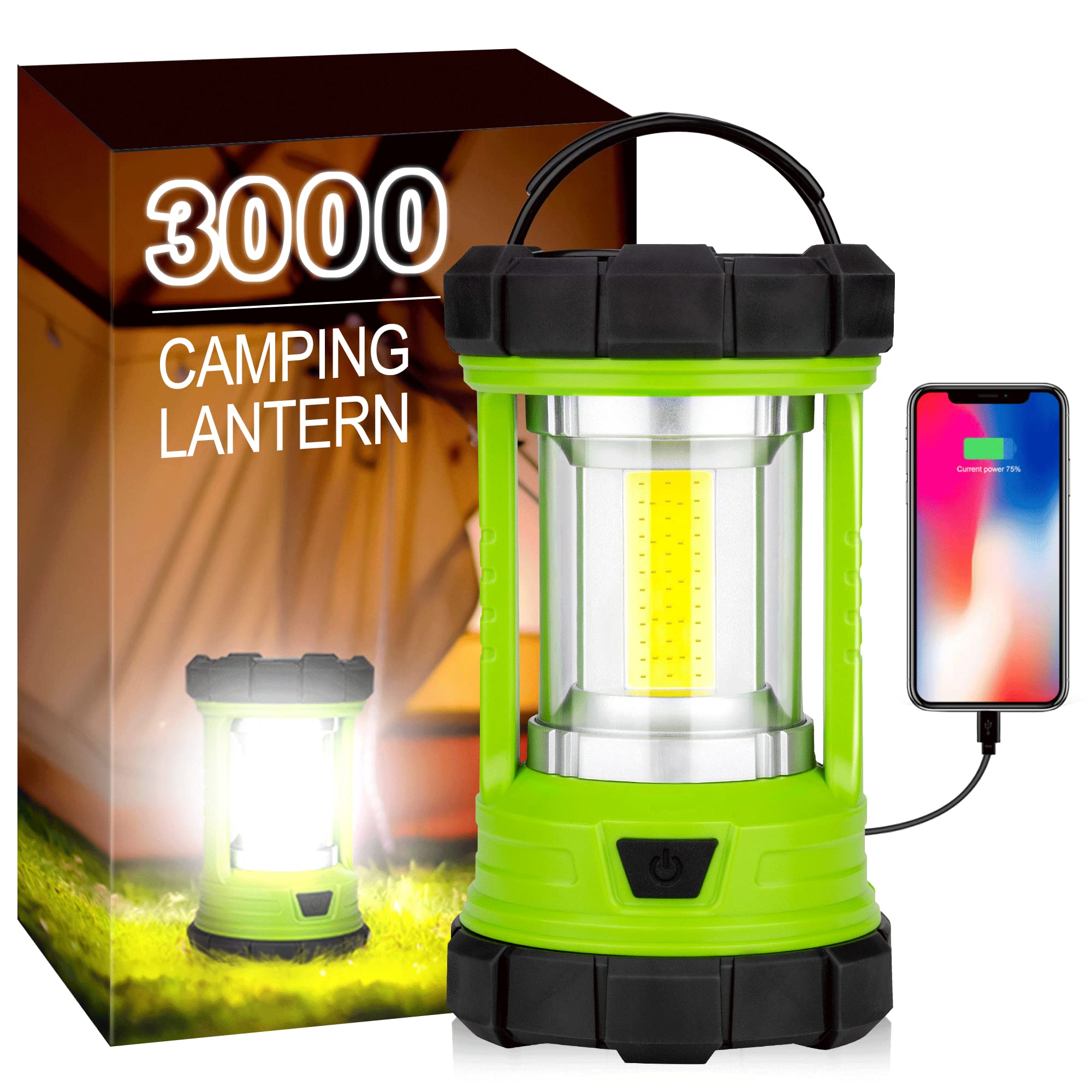 elesall Camping Lantern, 3000LM LED Rechargeable Battery Operated Lantern, 5 Light Modes, COB Waterproof Lantern Flashlight, Cam