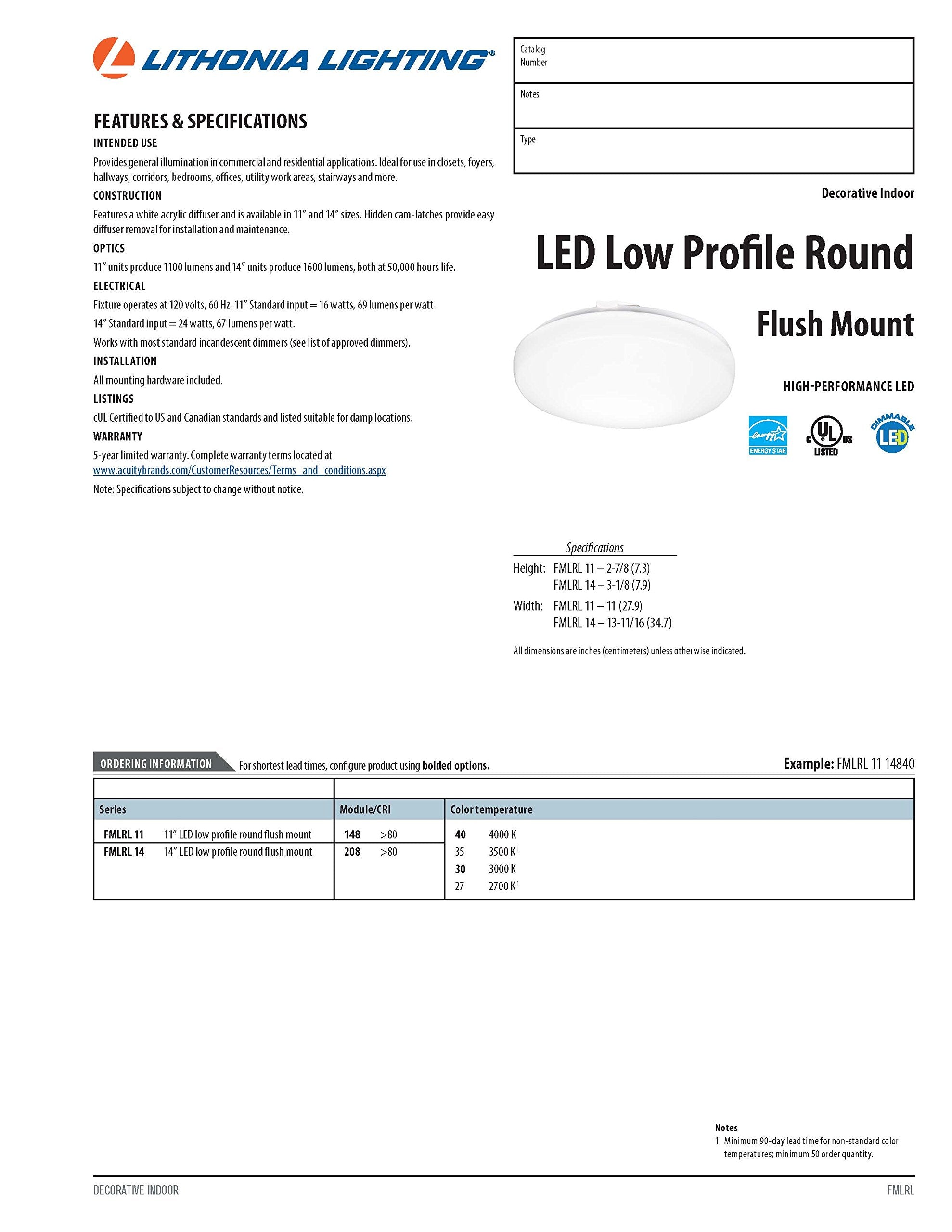 Lithonia Lighting Fmlrl 14 20830 M4 Contractor Select 14-Inch 3000K Led Low Profile Round Flush Mount