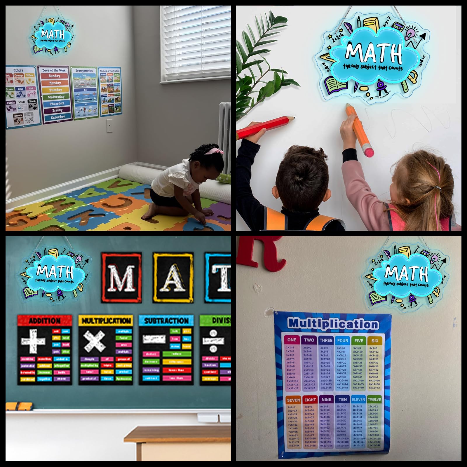 Horseneon Math Neon Sign Educational Led Wall Decor For Classrooms  Study Rooms & Math Teacher Gifts  Usb-Powered With Adjustable Brightness  Scientific-Themed Lighting