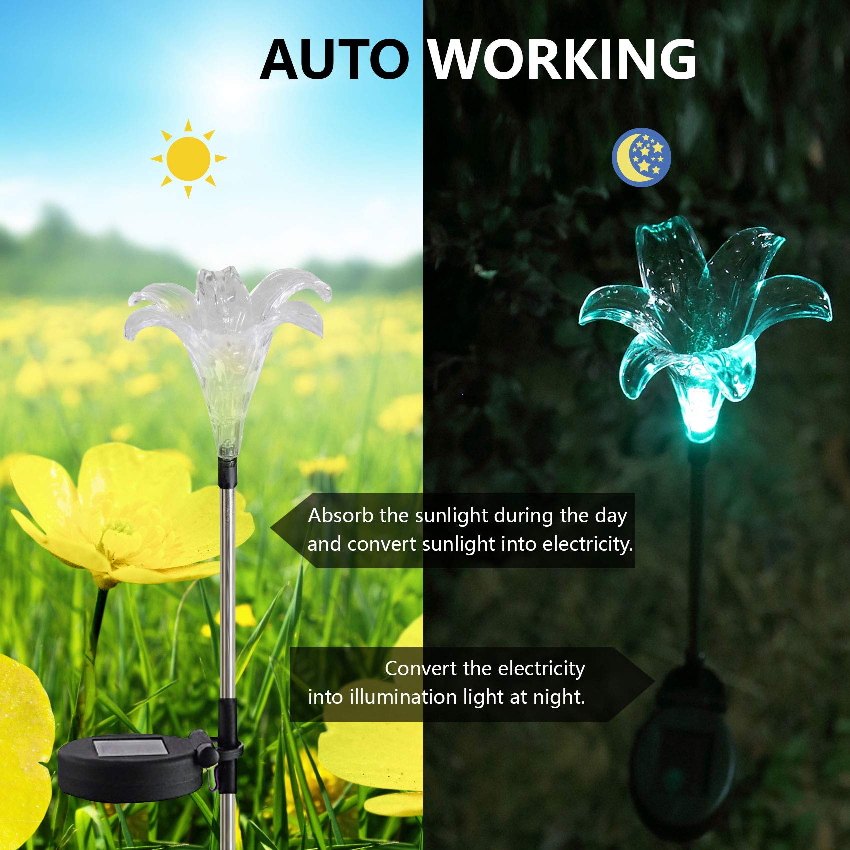 Outdoor Solar Garden Stake Lights 3 Pack- Color Changing Led Stake Lamp In-Ground Landscaping Lights For Garden Patio Yard Lawn