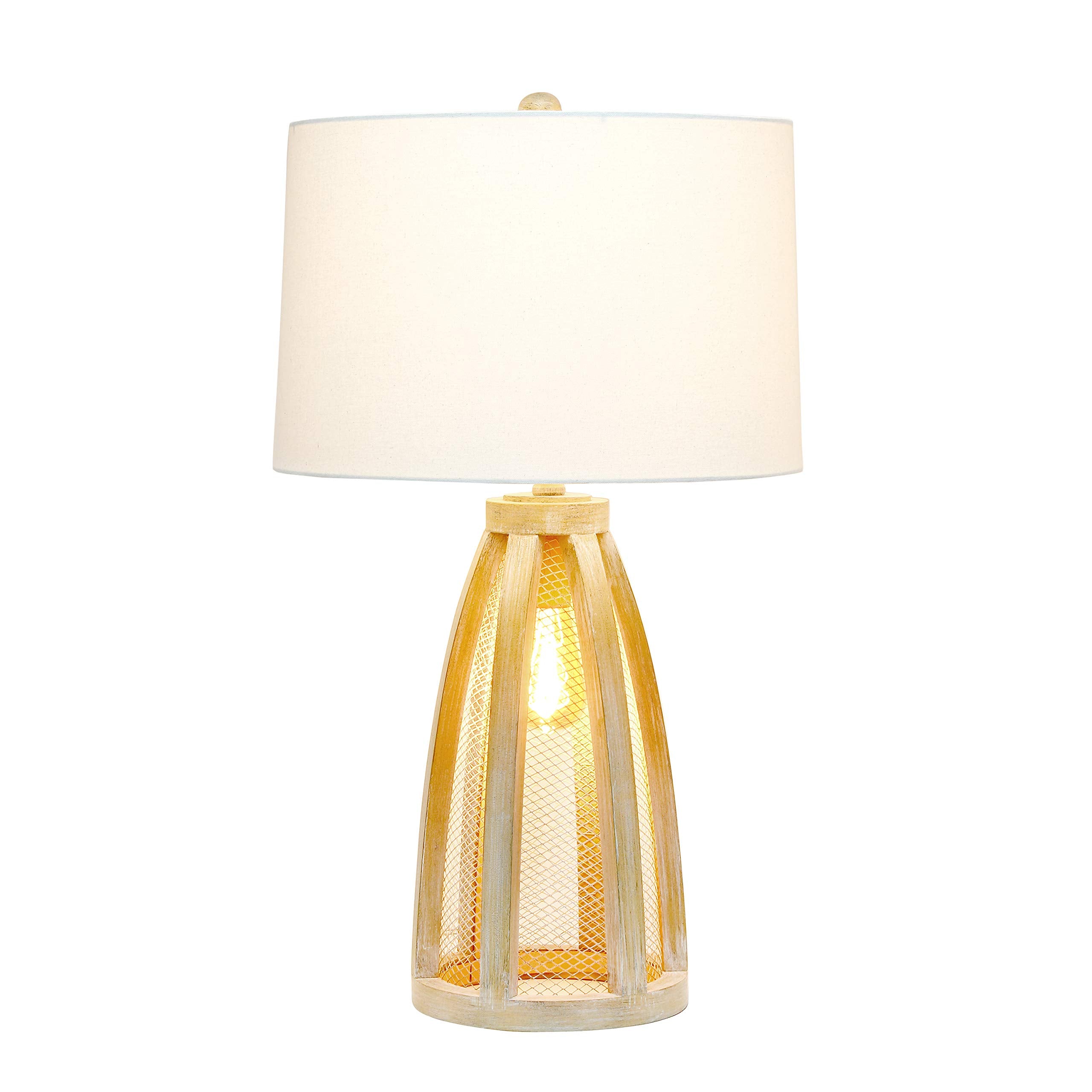 Elegant Designs LT3309-NWD Table Lamp, 2 Light, Vintage Farmhouse Style, Wood, Natural Wood Finish