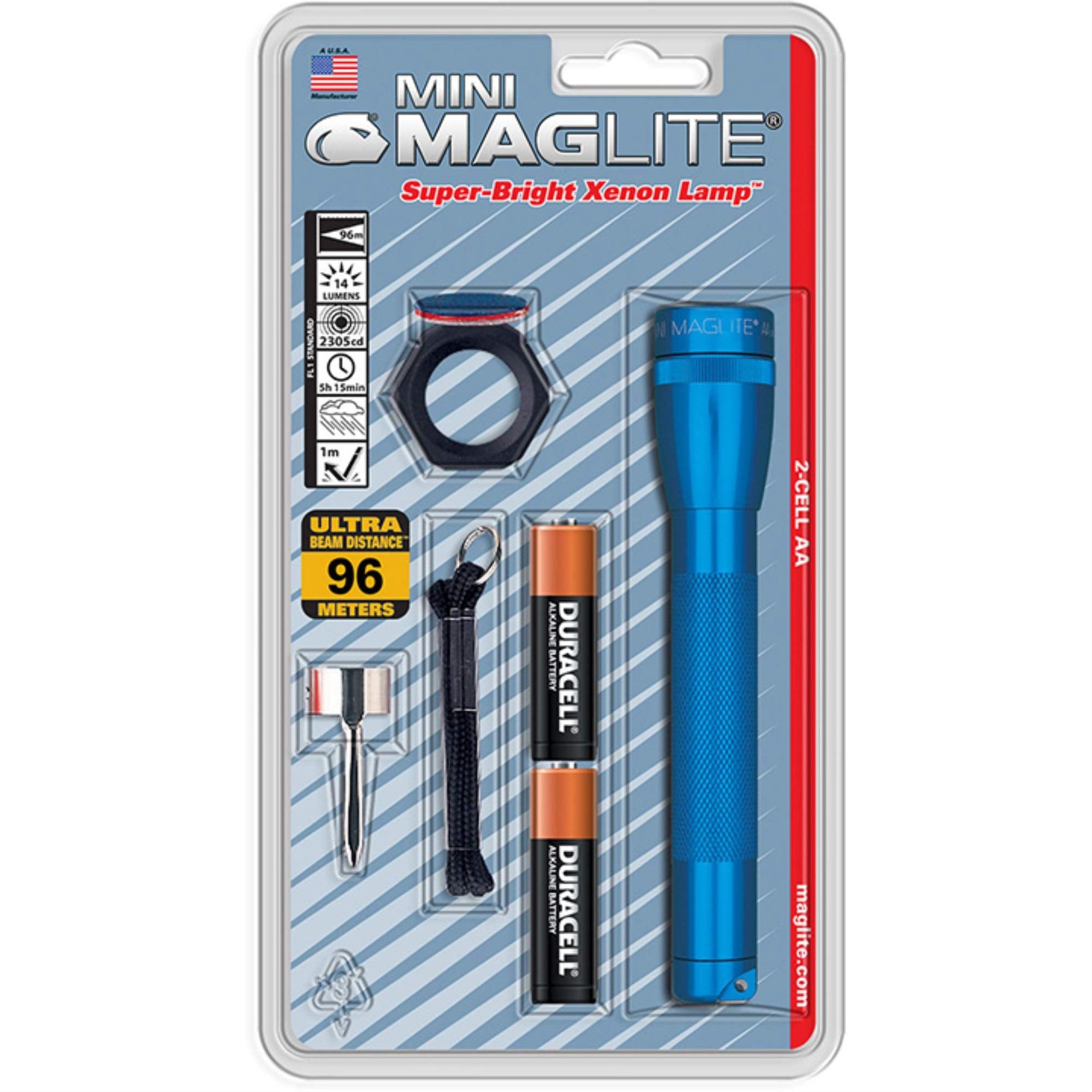 MagLite Mini-Mag Combo Pack with Batteries, Aluminum, Blue, Model M2A11C