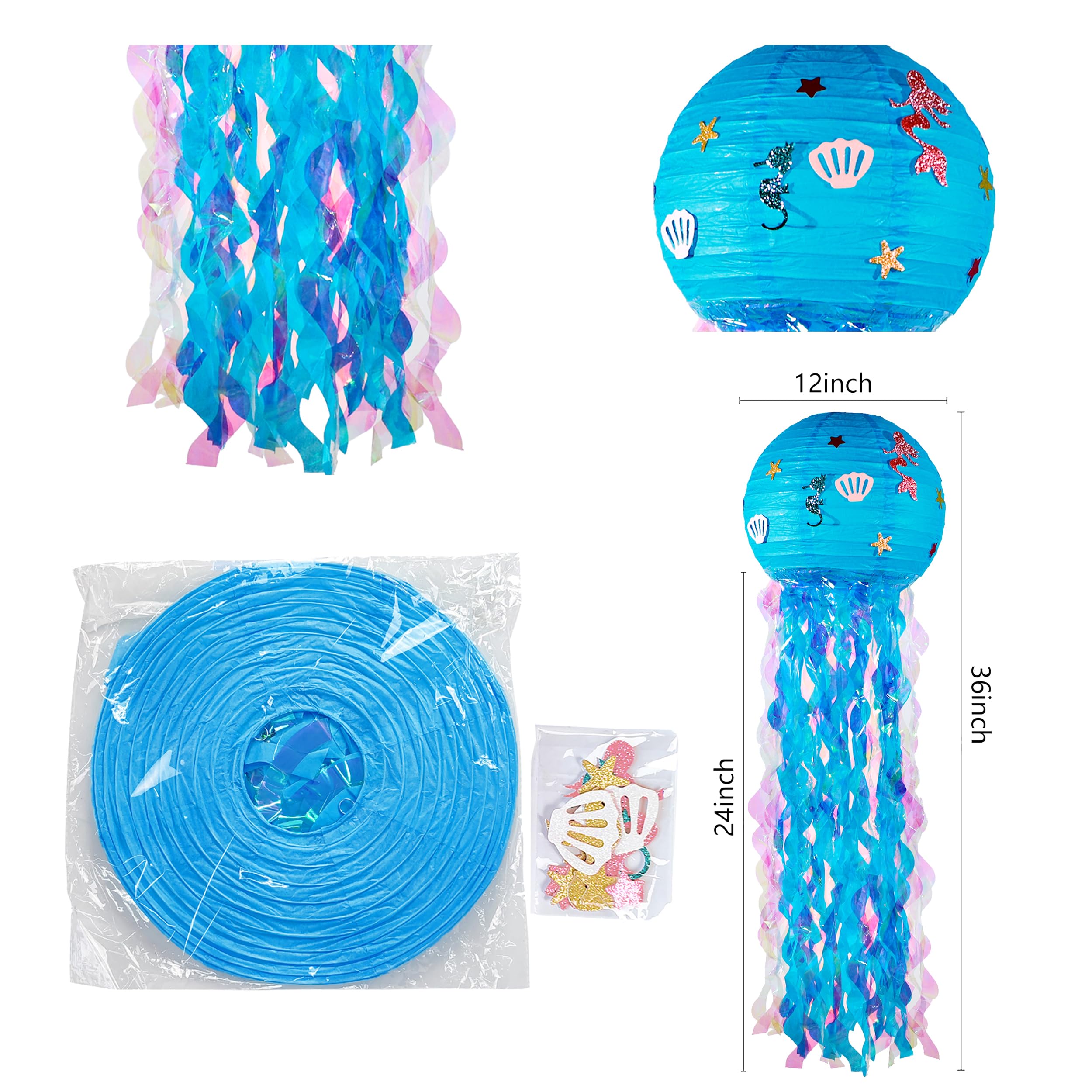 Obxt 12'' Blue Jellyfish Lanterns - Mermaid Birthday Decorations, Under The Sea Party Supplies, Ocean Theme Hanging Jellyfish De