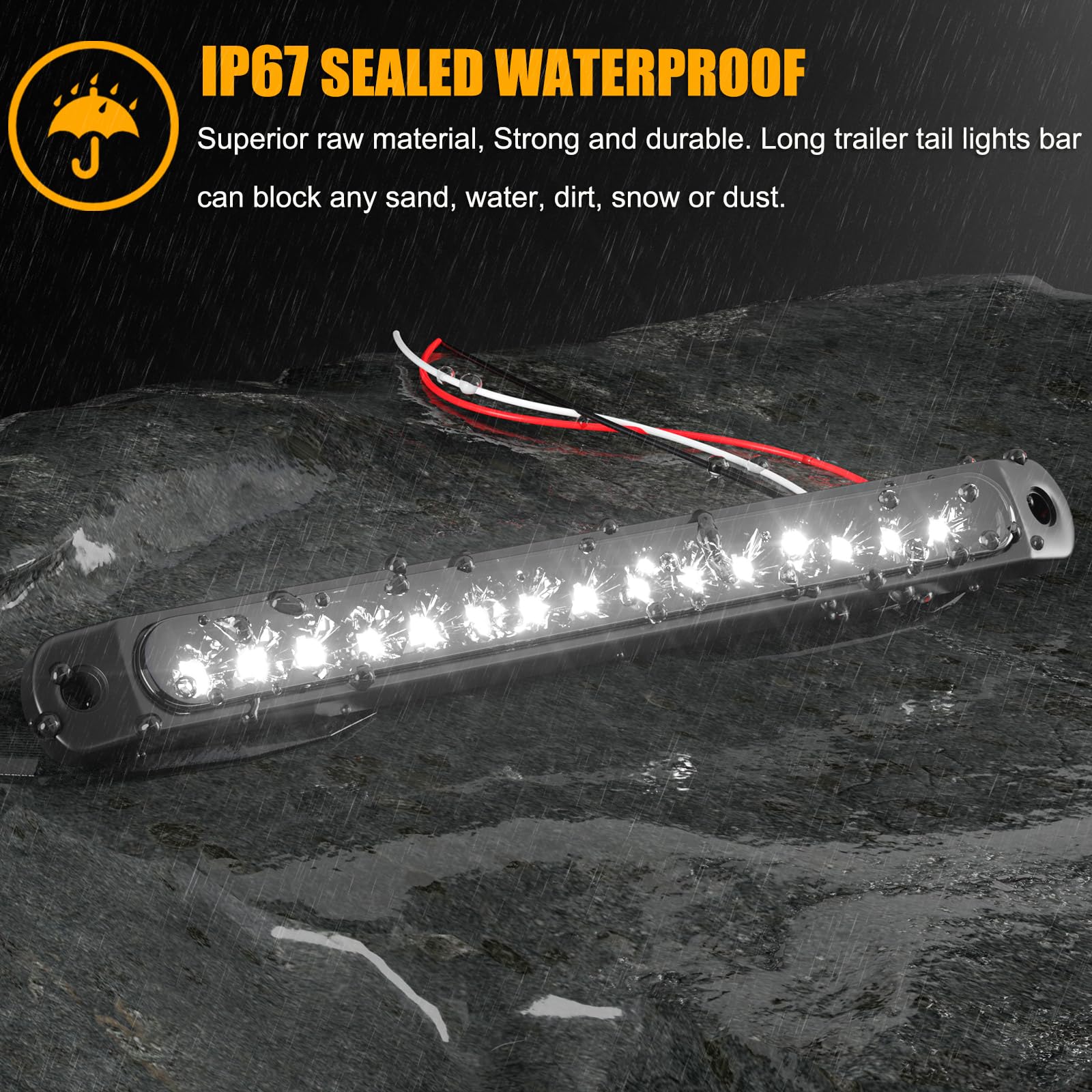 PSEQT 10in LED Trailer Tail Lights Bar, Smoked White, Waterproof, 2Pcs, Model PSEQTWBSW, Size 9.84in x1.08